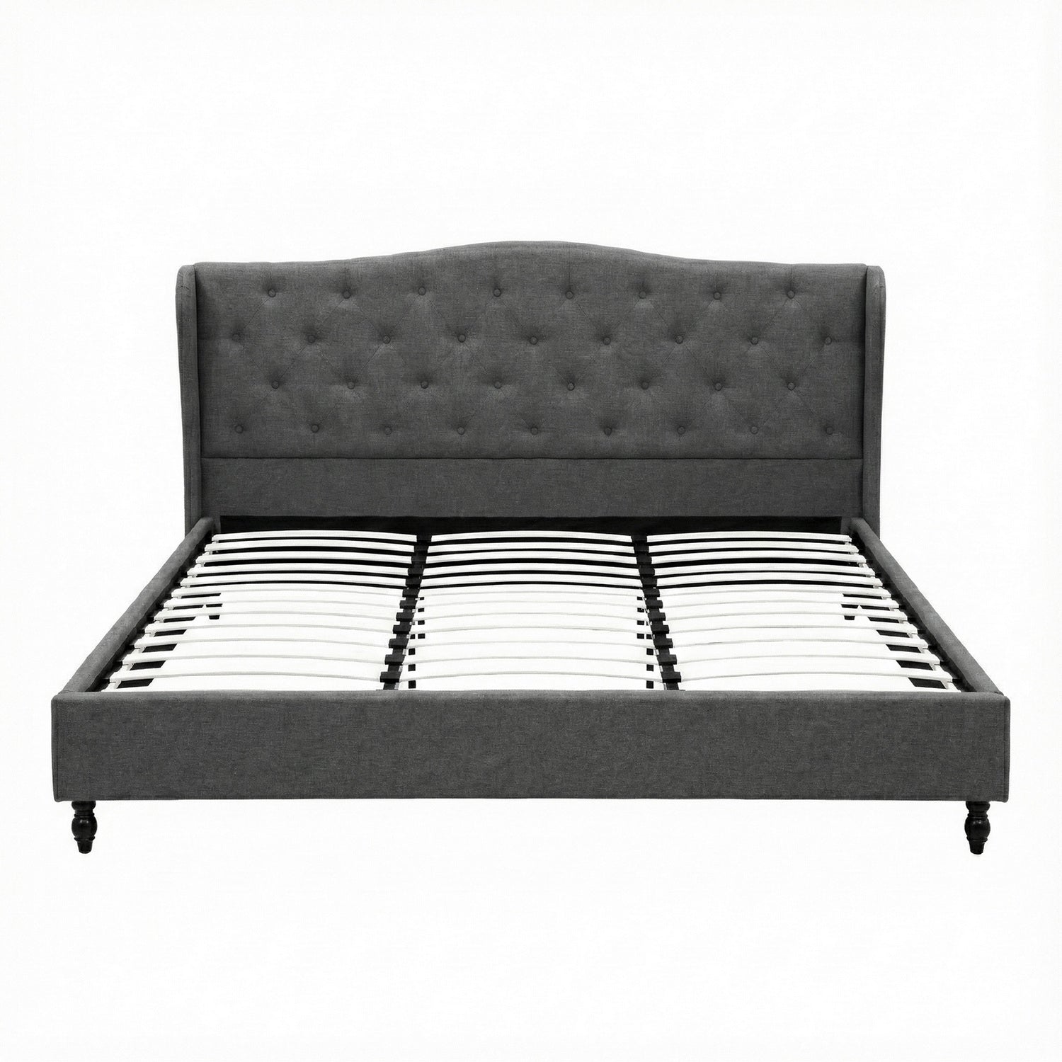 Artiss King Bed Frame with Wingback Headboard Grey Linen Upholstered Platform Bed Base