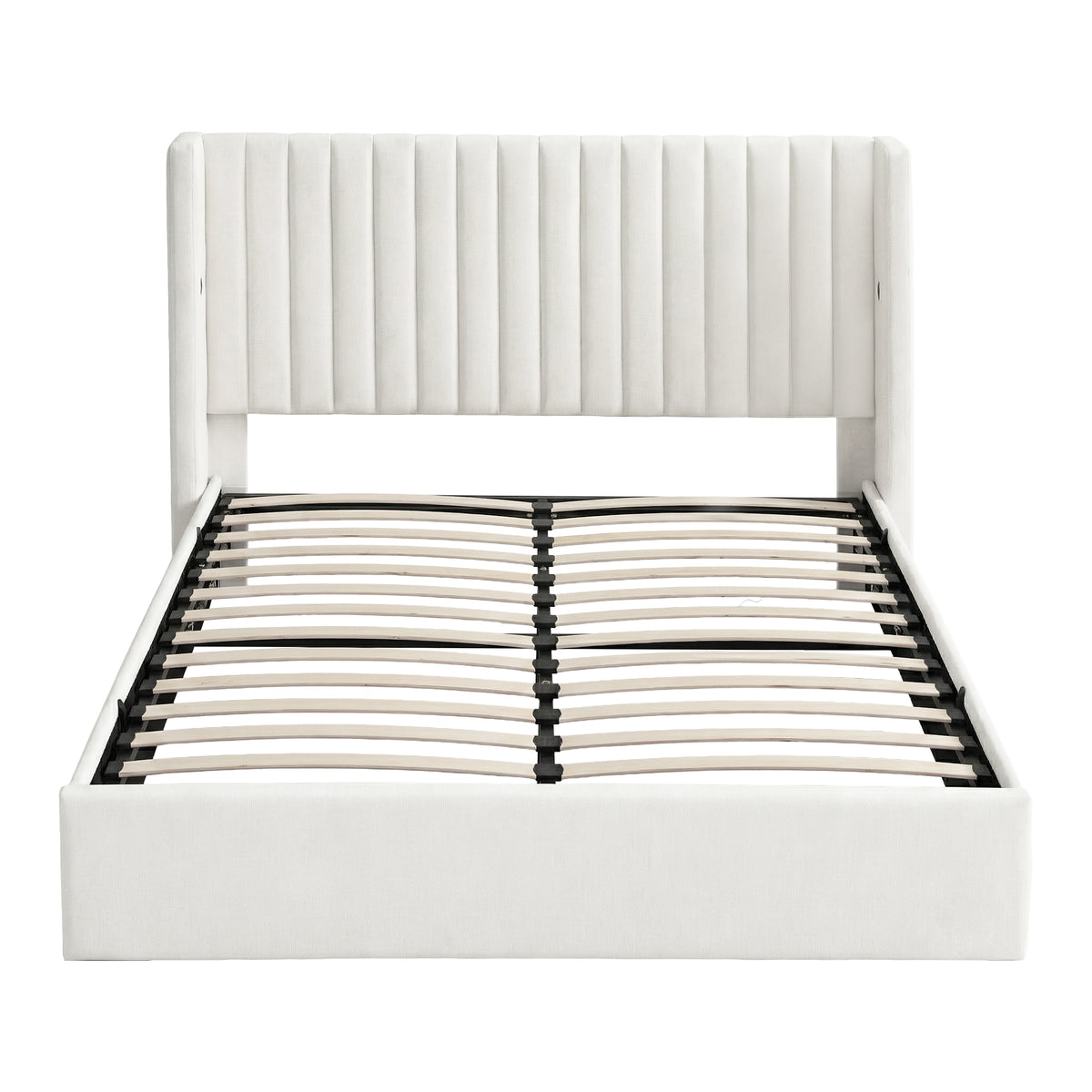 Artiss Double Bed Frame with Gaslift Storage USB Type-C Charging Ports Velvet Upholstery White