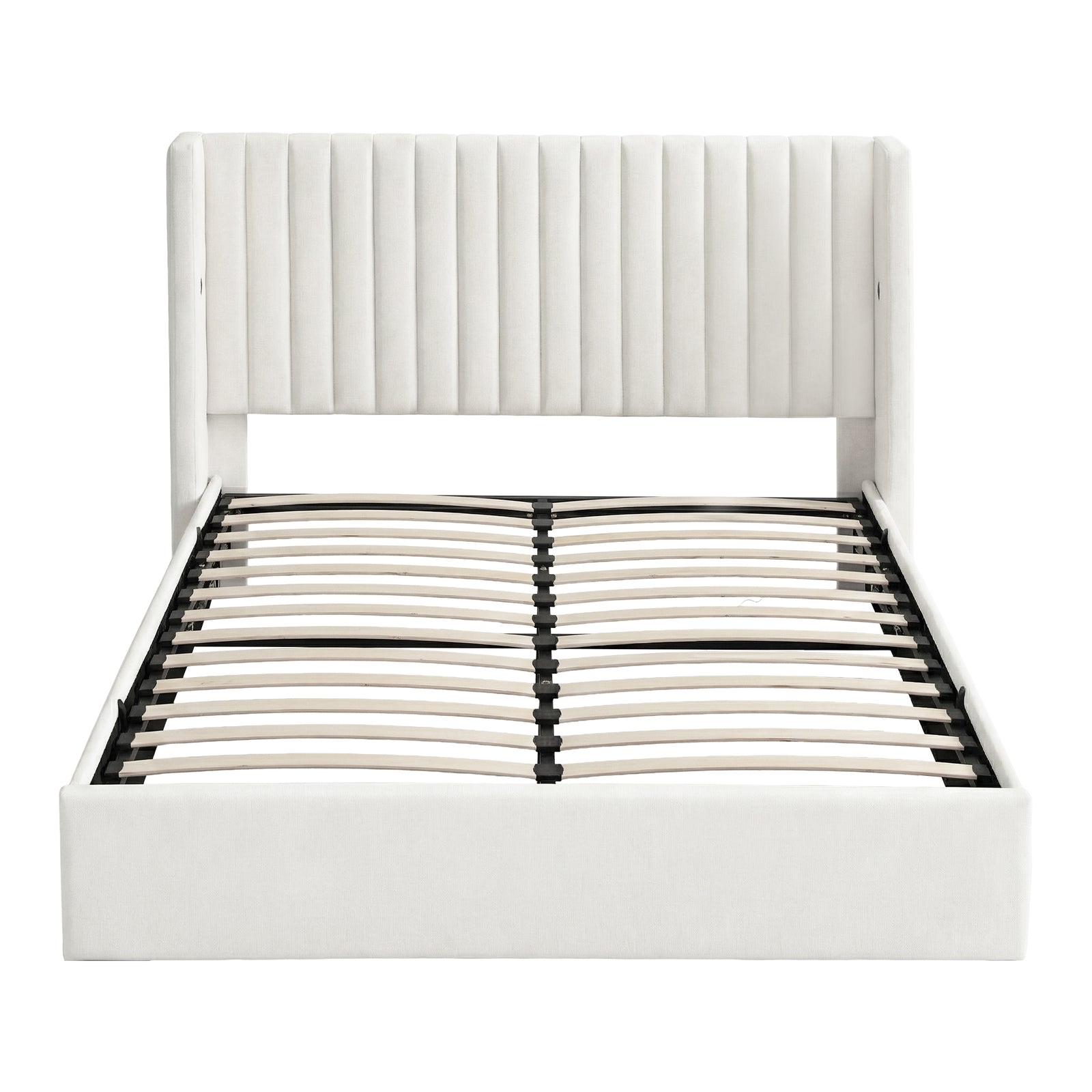Artiss Double Bed Frame with Gaslift Storage USB Type-C Charging Ports Velvet Upholstery White