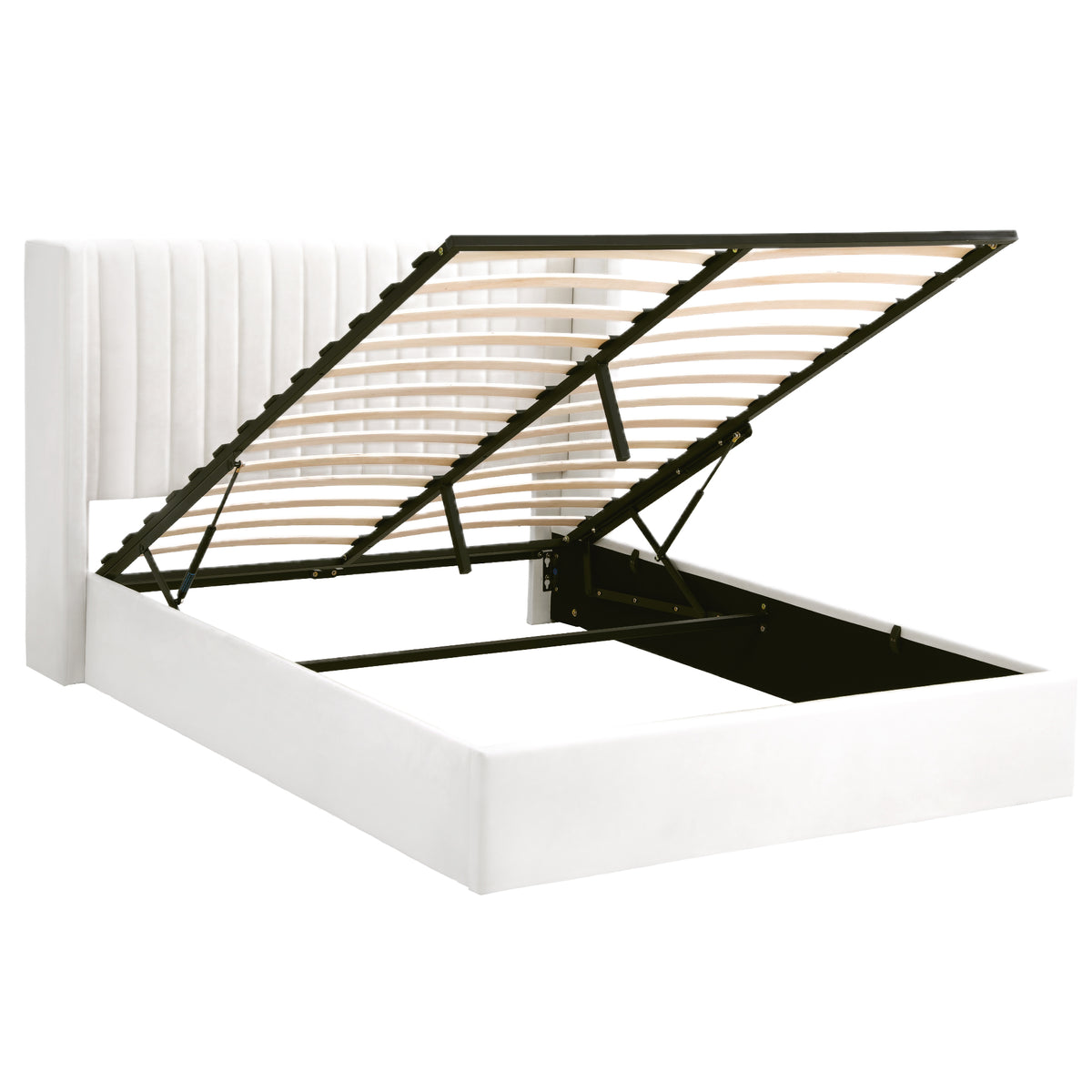 Artiss Double Bed Frame with Gaslift Storage USB Type-C Charging Ports Velvet Upholstery White