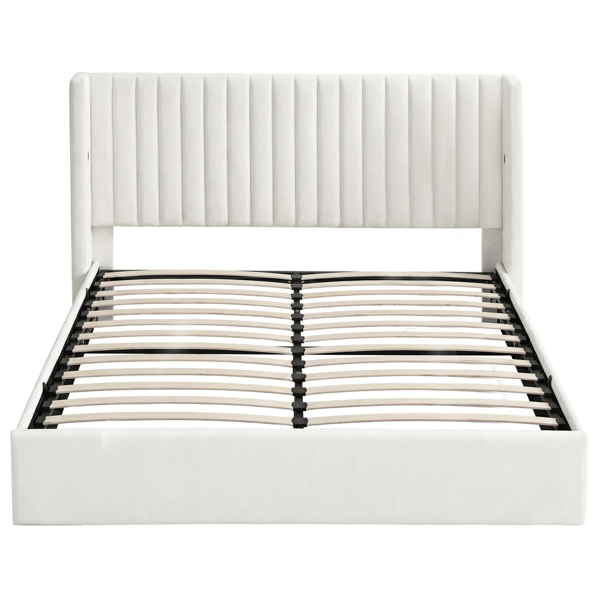 Artiss King Bed Frame with Gaslift Storage USB Type-C Charging Ports Velvet Upholstery White