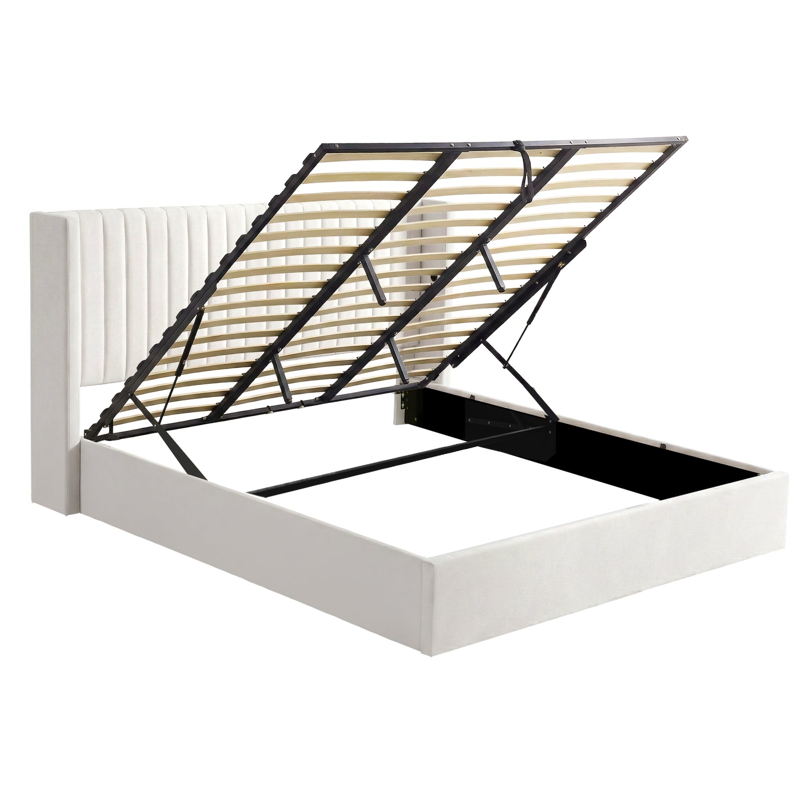 Artiss King Bed Frame with Gaslift Storage USB Type-C Charging Ports Velvet Upholstery White