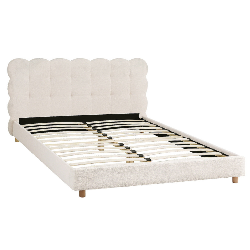 Artiss Double Bed Frame Cloud Headboard Boucle Fabric Mattress Platform Base White