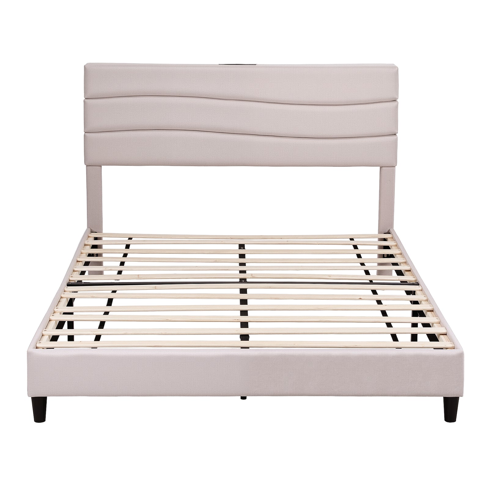 Artiss Queen Bed Frame with Storage Adjustable Headboard Platform Base Linen Fabric Charging Ports