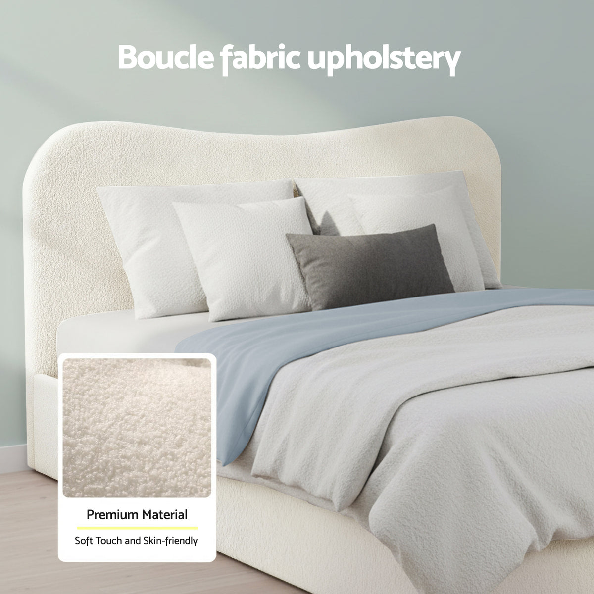 Artiss Queen Bed Frame with Gaslift Storage Wooden Platform Mattress Base Boucle Upholstered White