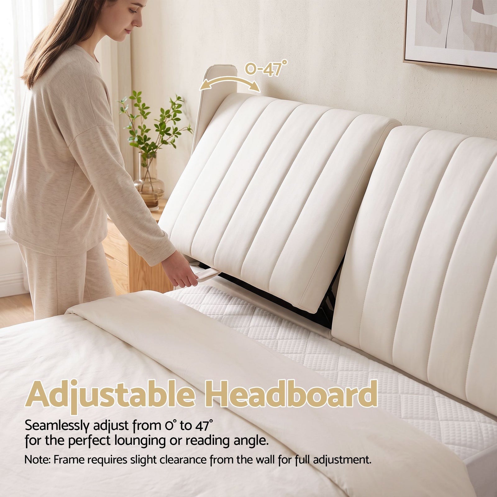 Artiss King Size Bed Frame with Adjustable Headboard, PU Leather