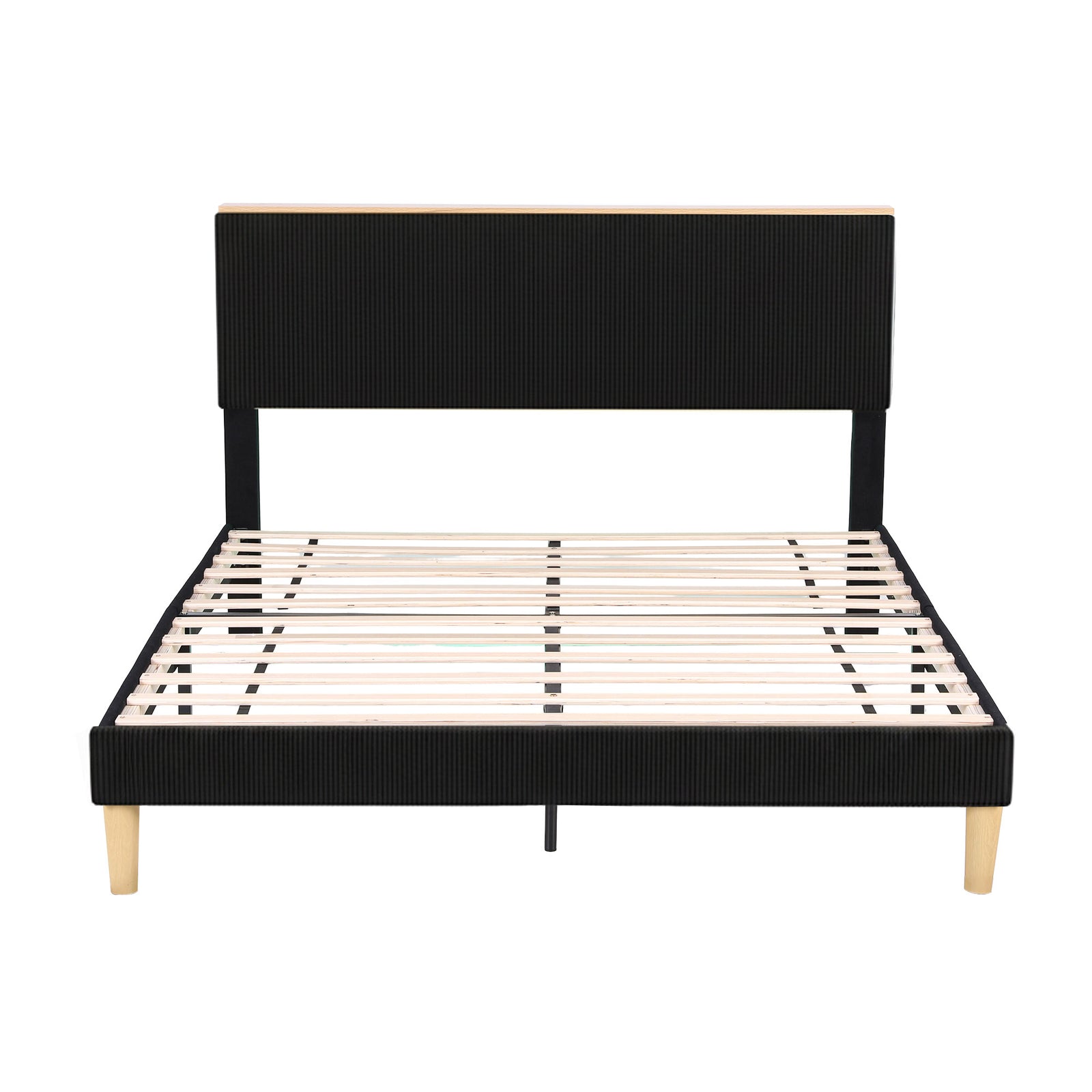 Artiss Double Bed Frame Upholstered Adjustable Headboard Mood Lighting Heavy Duty Black Velvet