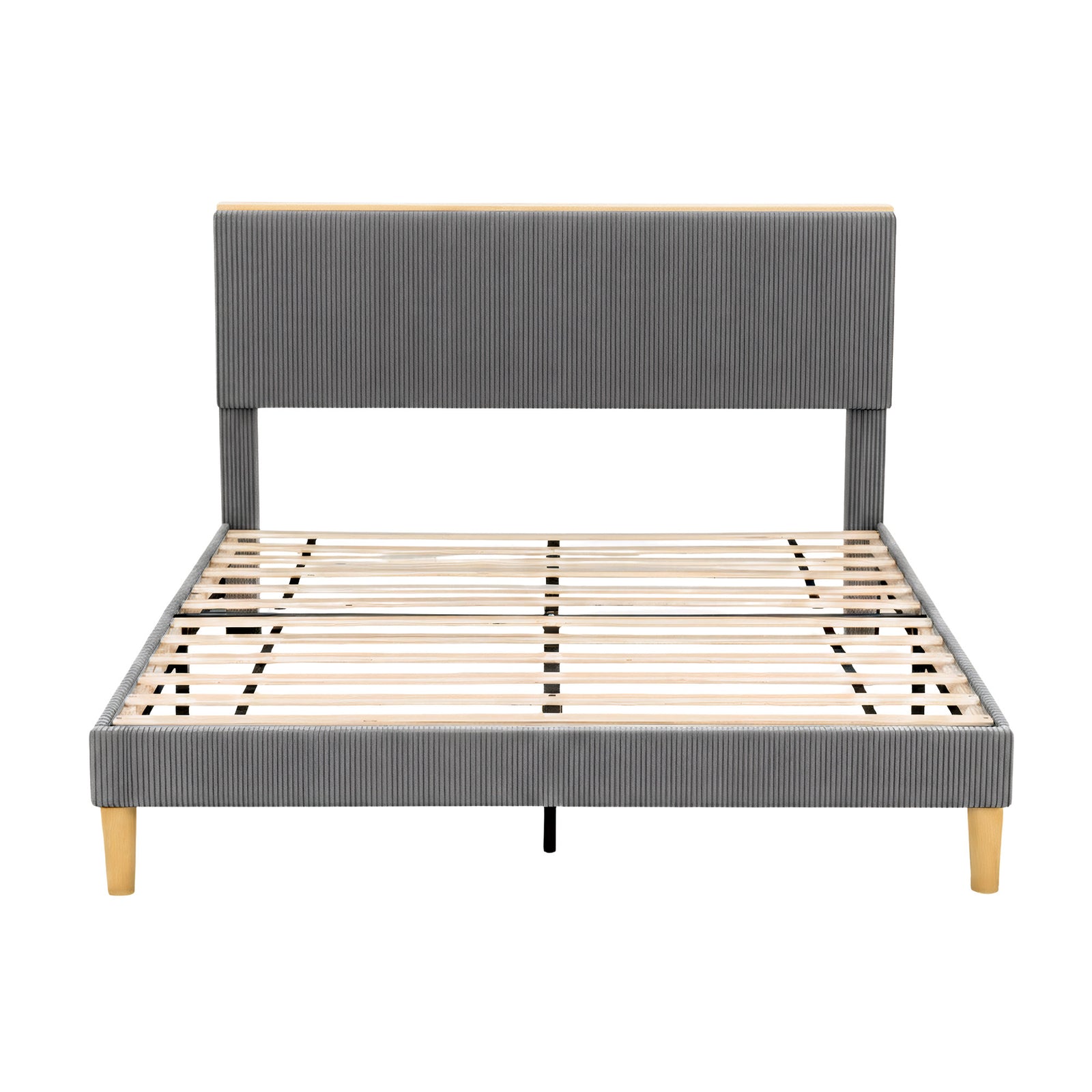 Artiss Double Bed Frame Upholstered Adjustable Headboard Mood Lighting Heavy Duty Grey Velvet