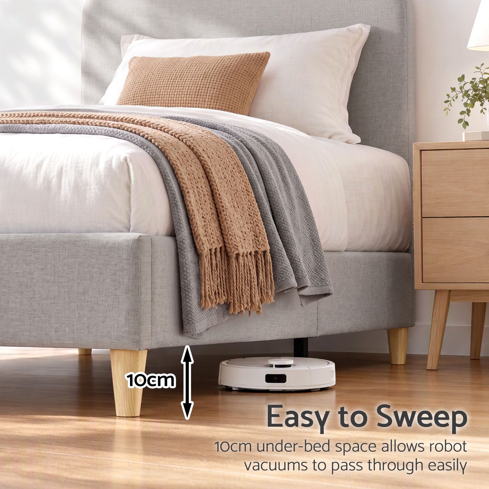 Artiss King Single Bed Frame with Headboard, Faux Linen Fabric Grey