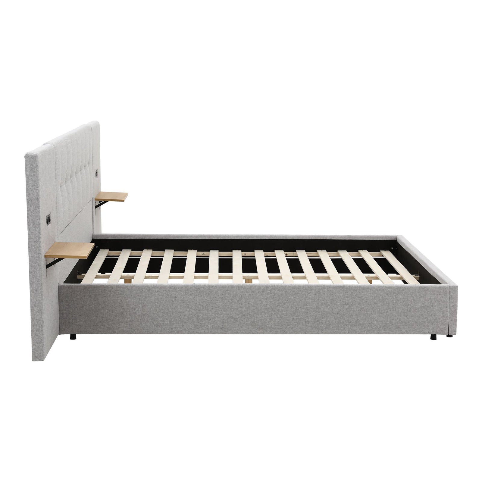 Artiss King Bed Frame with Wide Headboard, Floating Shelves and USB Grey