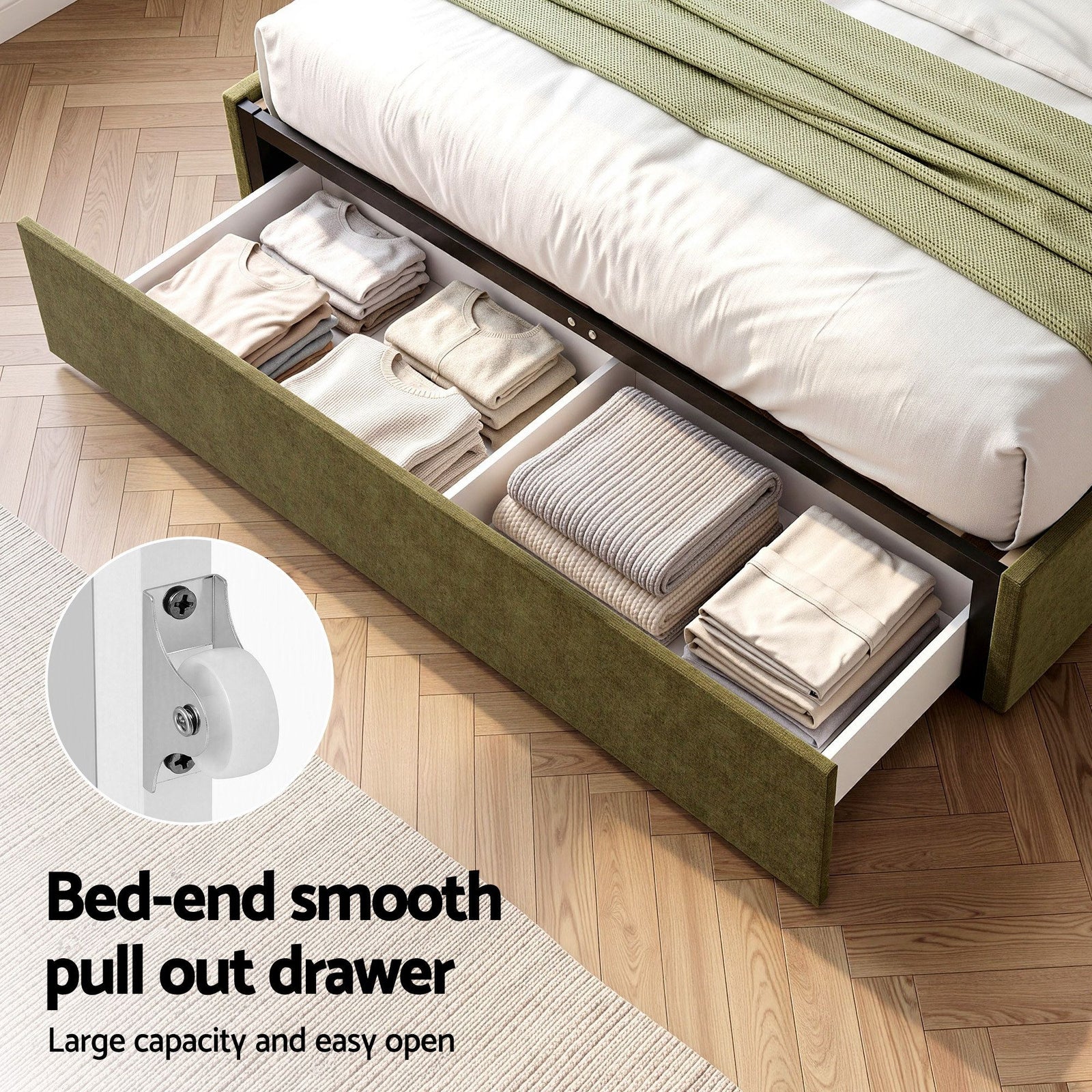 Artiss Double Bed Frame with Storage Drawer, Chenille Curved Headboard