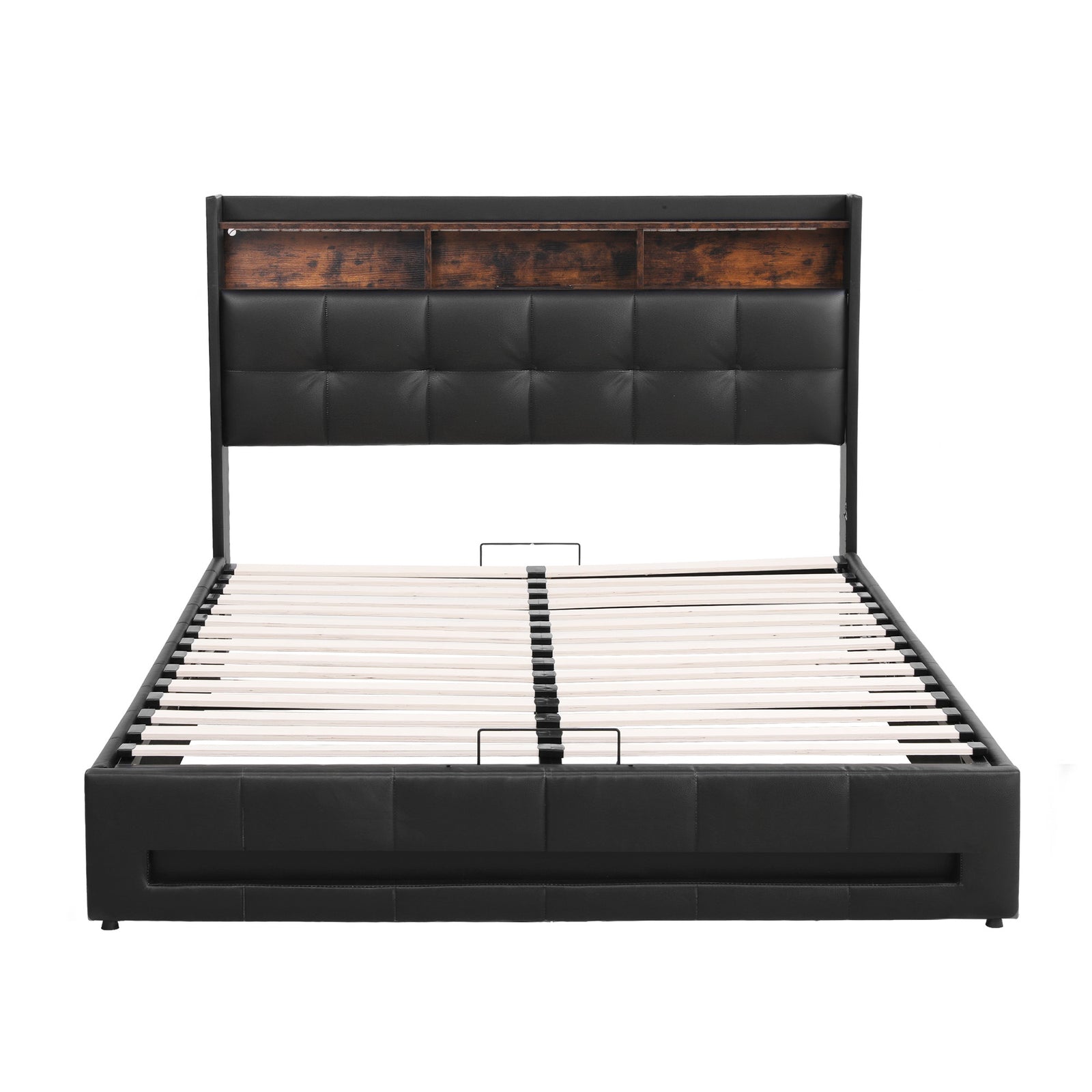 Artiss Double Bed Frame with Gas Lift Storage LED Lights Charging Station Headboard with Open Shelf