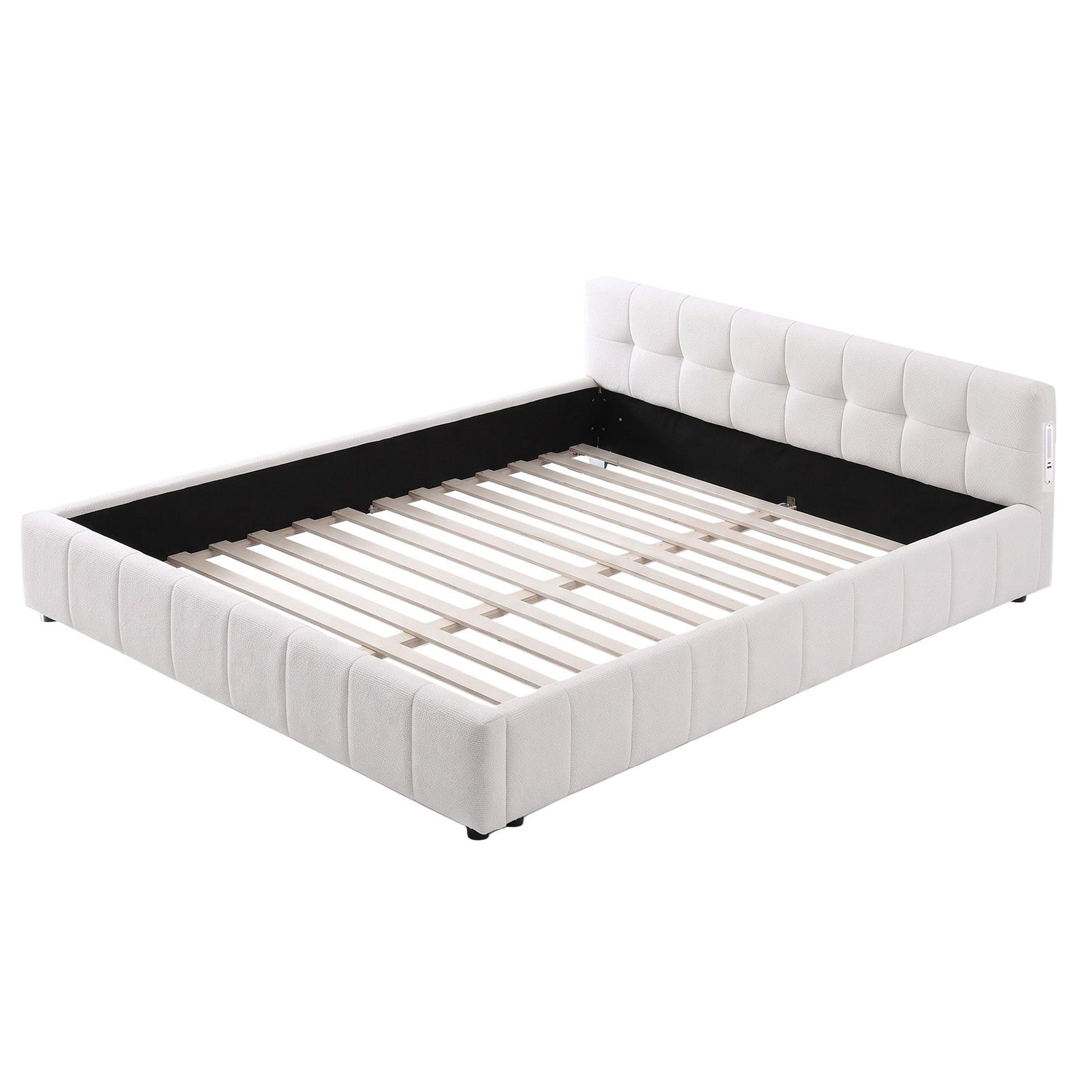 Artiss King Bed Frame with Charging, LED Lights & Tufted Headboard
