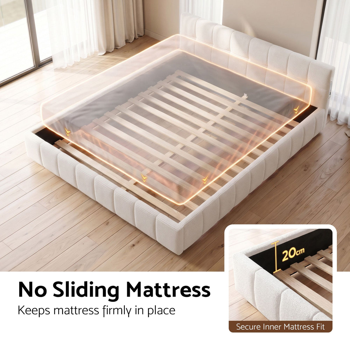 Artiss King Bed Frame with Charging, LED Lights & Tufted Headboard