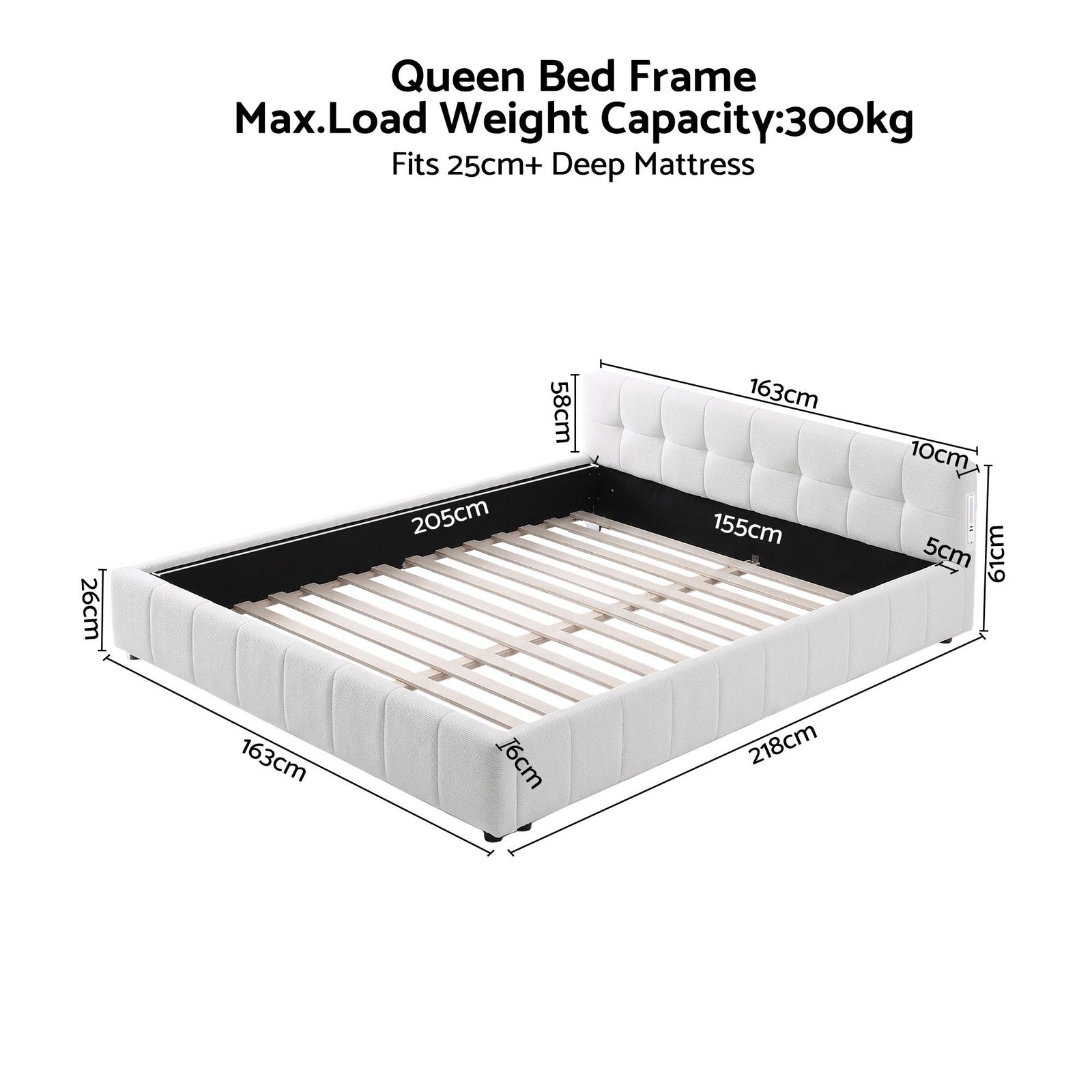 Artiss Queen Bed Frame with Charging, LED Lights & Tufted Headboard