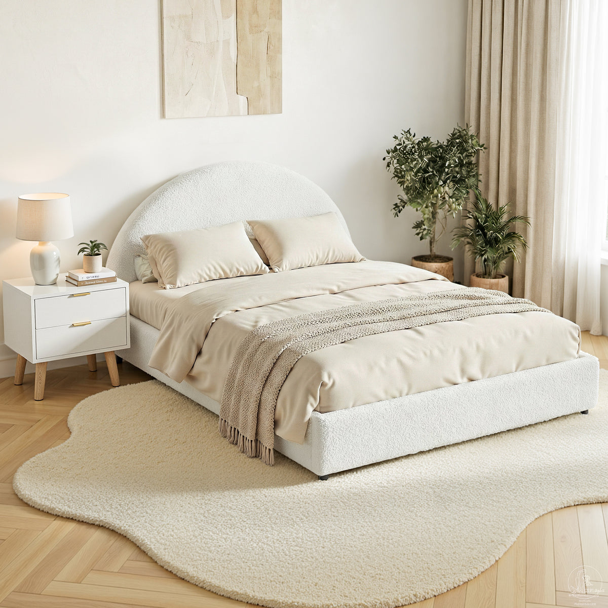 Artiss Queen Bed Frame Bedside Table Set Gas Lift Storage Base with Boucle Fabric Upholstered Headboard 2 Drawer Nightstand for Bedroom Furniture