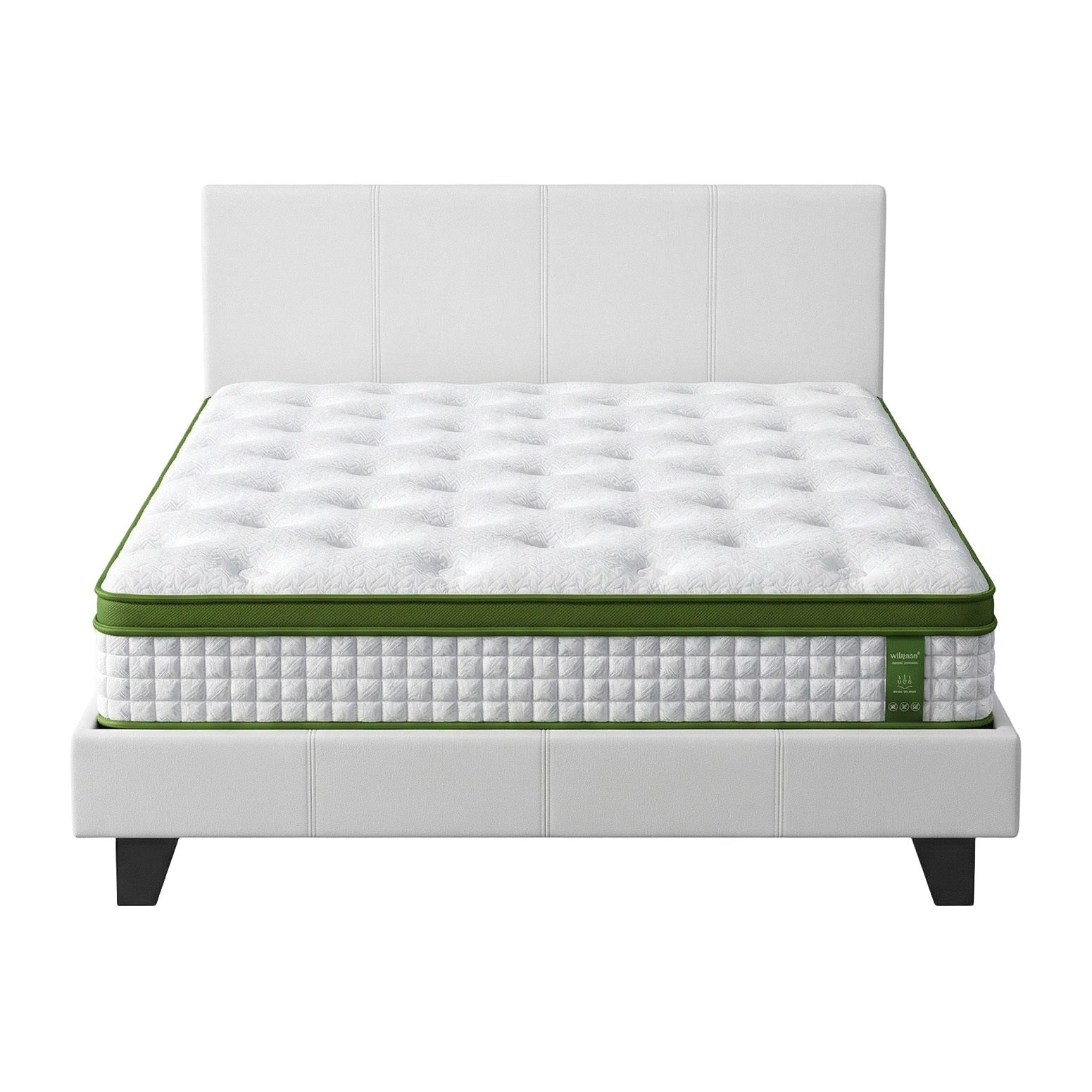 Artiss Double Bed Frame Platform White PVC Leather Hybrid Mattress Modern