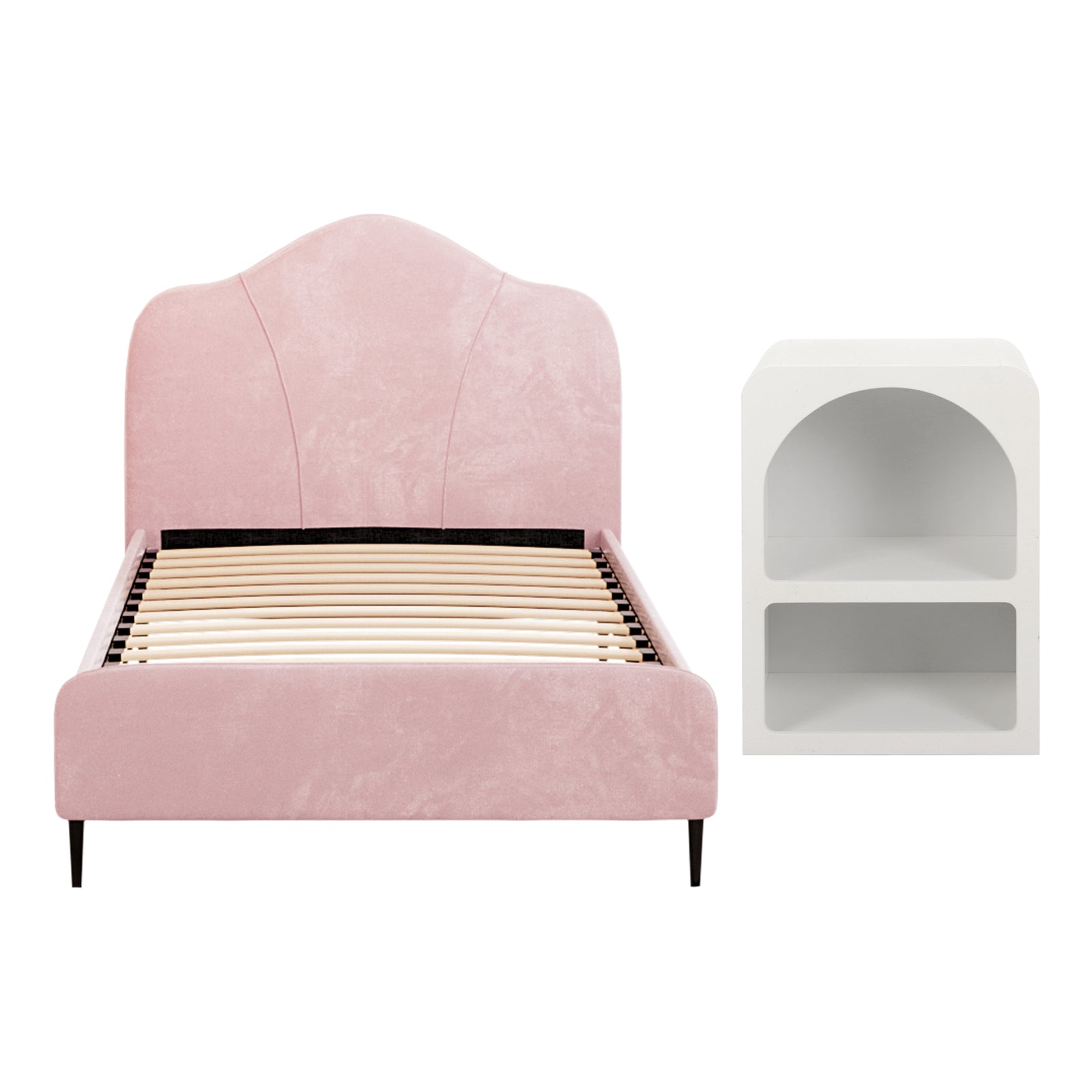 Artiss King Single Storage Bed Frame Velvet with Bedside Table Pink