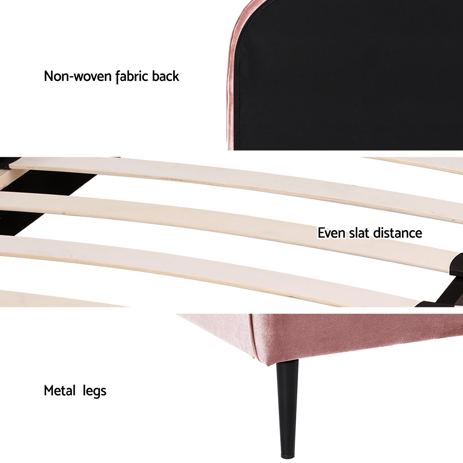 Artiss King Single Storage Bed Frame Velvet with Bedside Table Pink