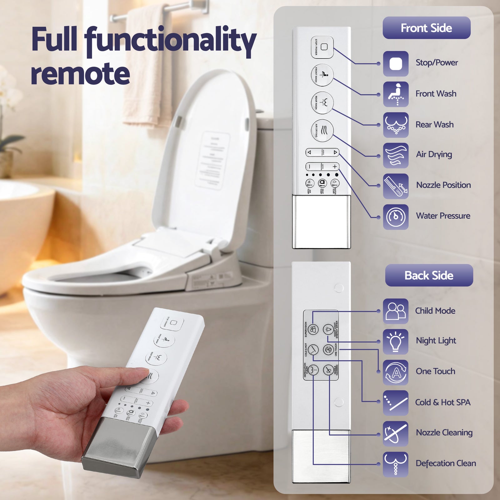 Cefito Smart Electric Bidet Toilet Seat Wireless Remote Heated Dryer Auto Wash