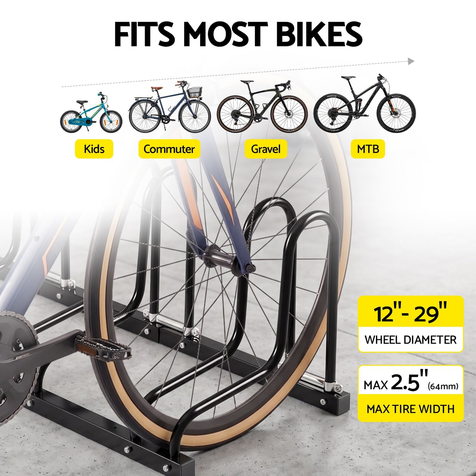 Weisshorn 3 Bike Floor Stand Rack Fits 20"-29" MTB Tires for Garage Storage