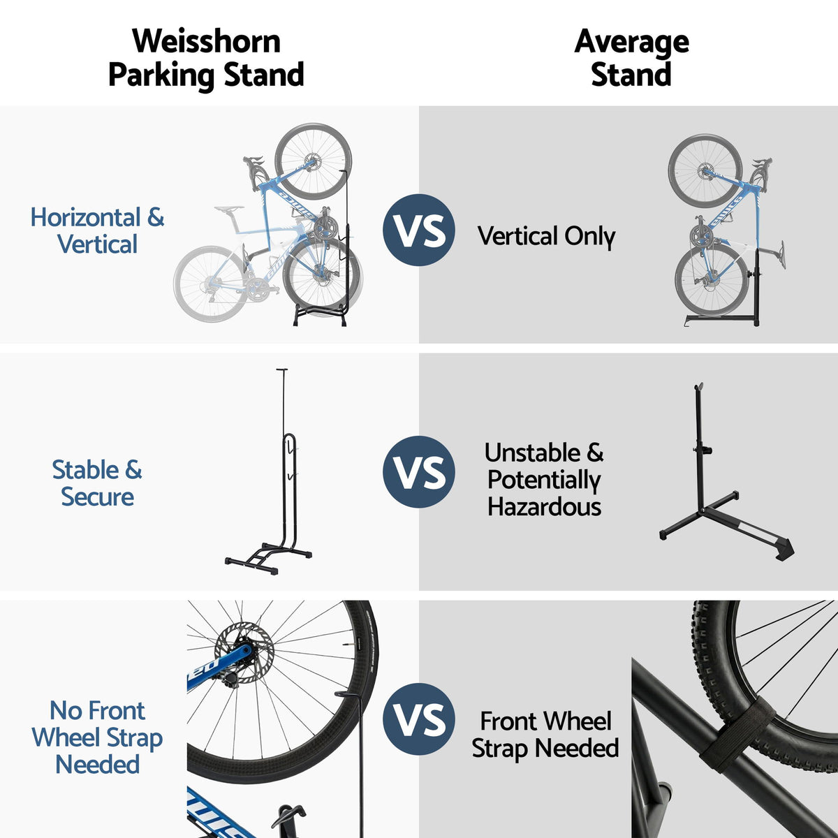 Weisshorn 4-in-1 Bike Parking Stand Vertical Floor Storage Rack for 24"-27.5" Bicycles, Adjustable Height Repair Maintenance Stand, Stable Indoor Garage Space Saver with Non-slip Rubber Feet