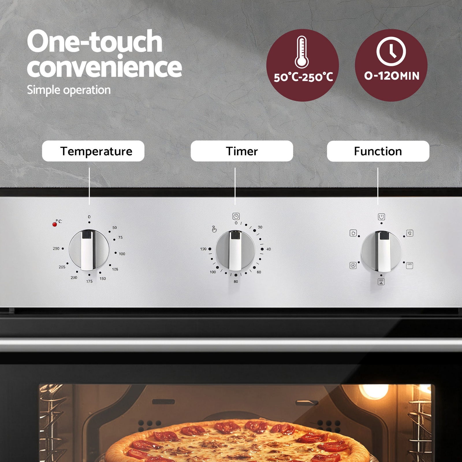 Devanti 60cm Electric Built In Wall Oven Stainless Steel 70L Silver