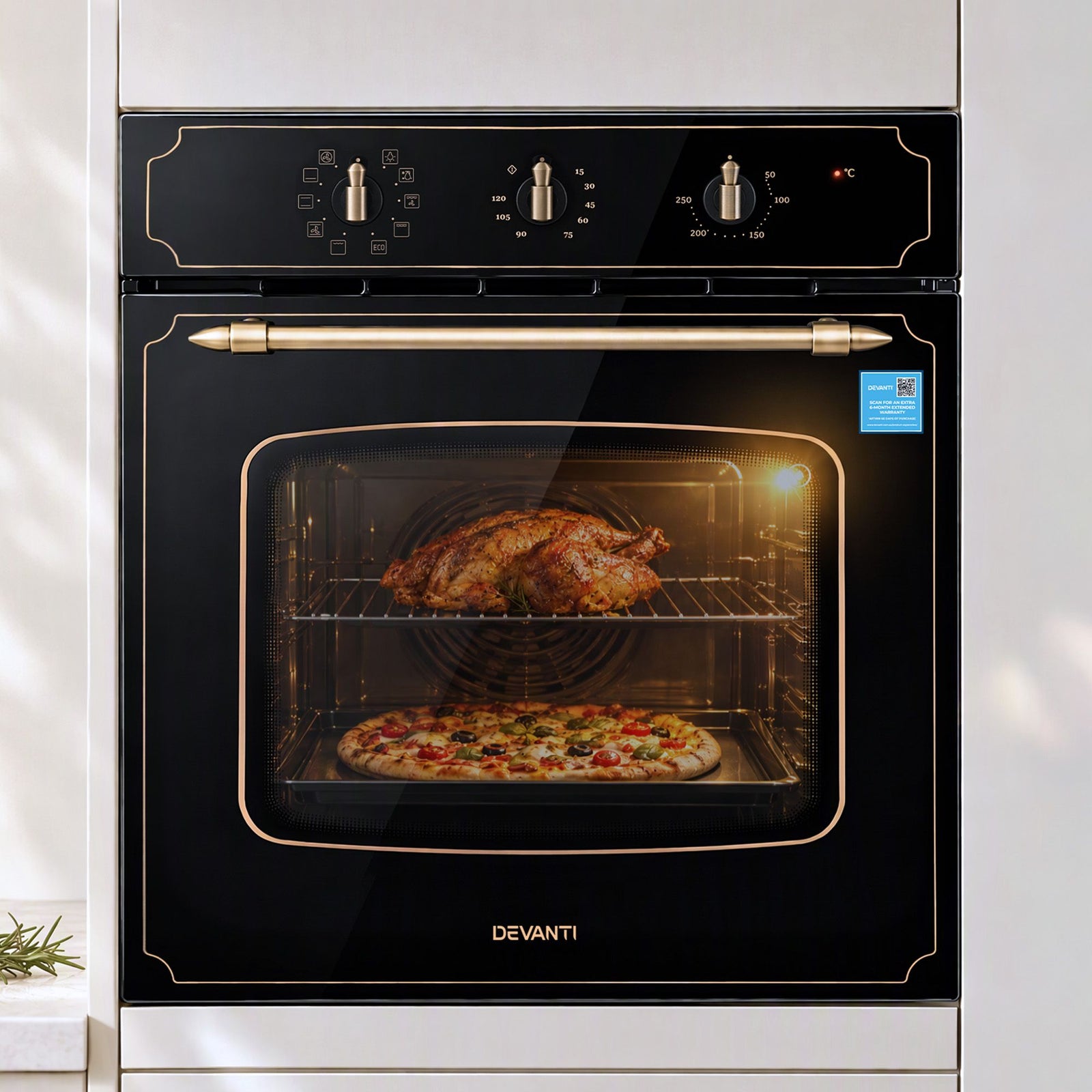 Devanti 60cm Built-In Electric Oven 80L Gross 9 Functions Black
