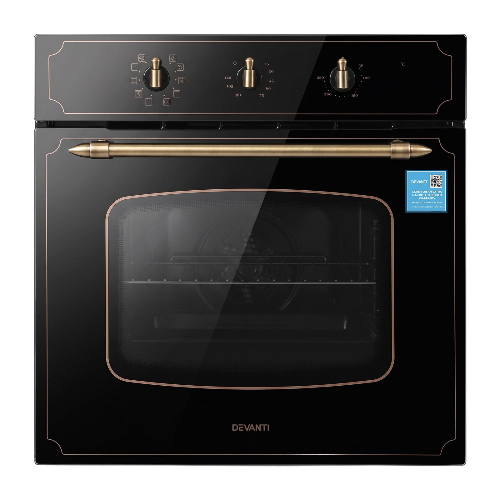 Devanti 60cm Built-In Electric Oven 80L Gross 9 Functions Black