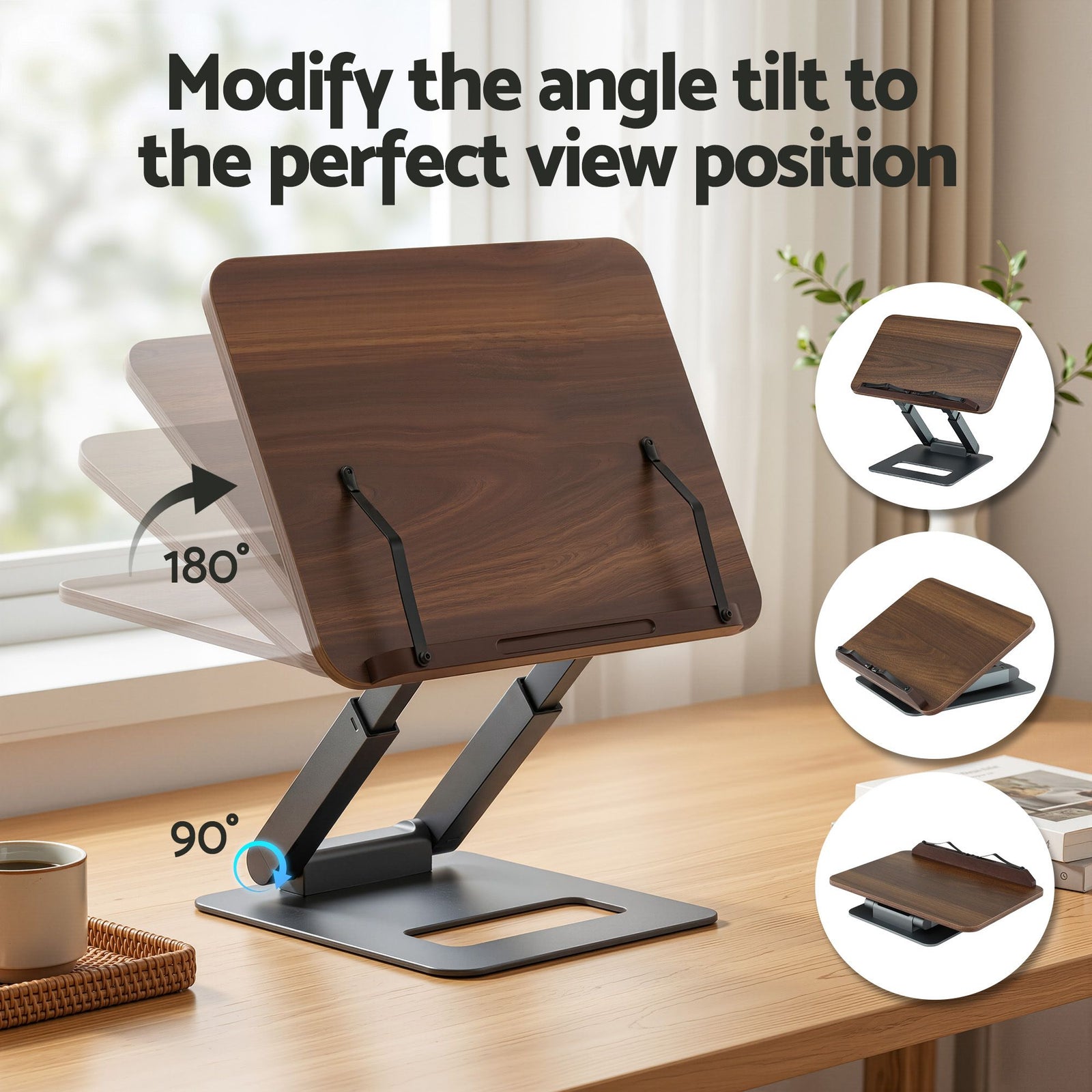 Artiss Book Stand Telescopic Book Holder with Page Clip Ergonomic Desktop Stands OAK