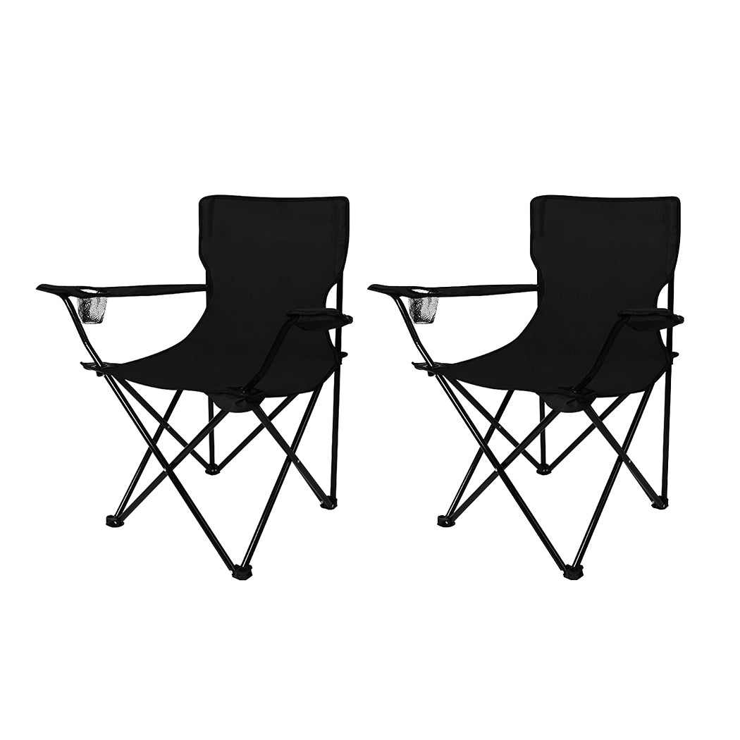 Levede 2Pcs Camping Chairs Folding Arm Black-1954802874940788736