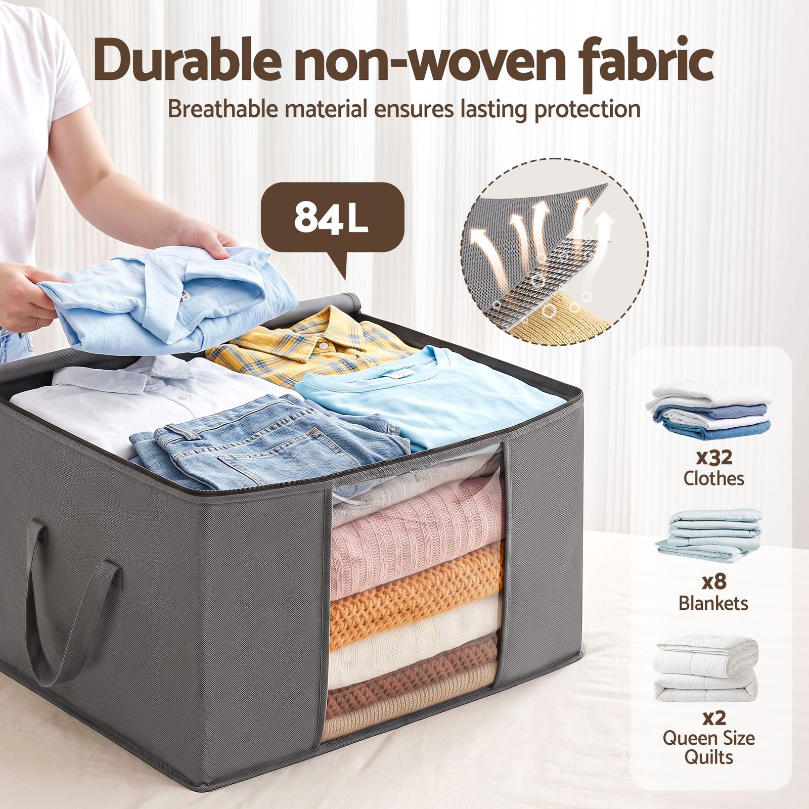 Artiss Blanket Storage Bags Box X4 Clothes Quilt Container 84L Organiser Grey