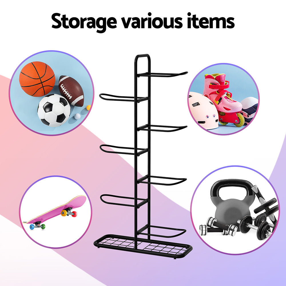 Everfit Ball Storage Rack Sports Equipment Organizer 7-Tier Holder for Garage Gym Black