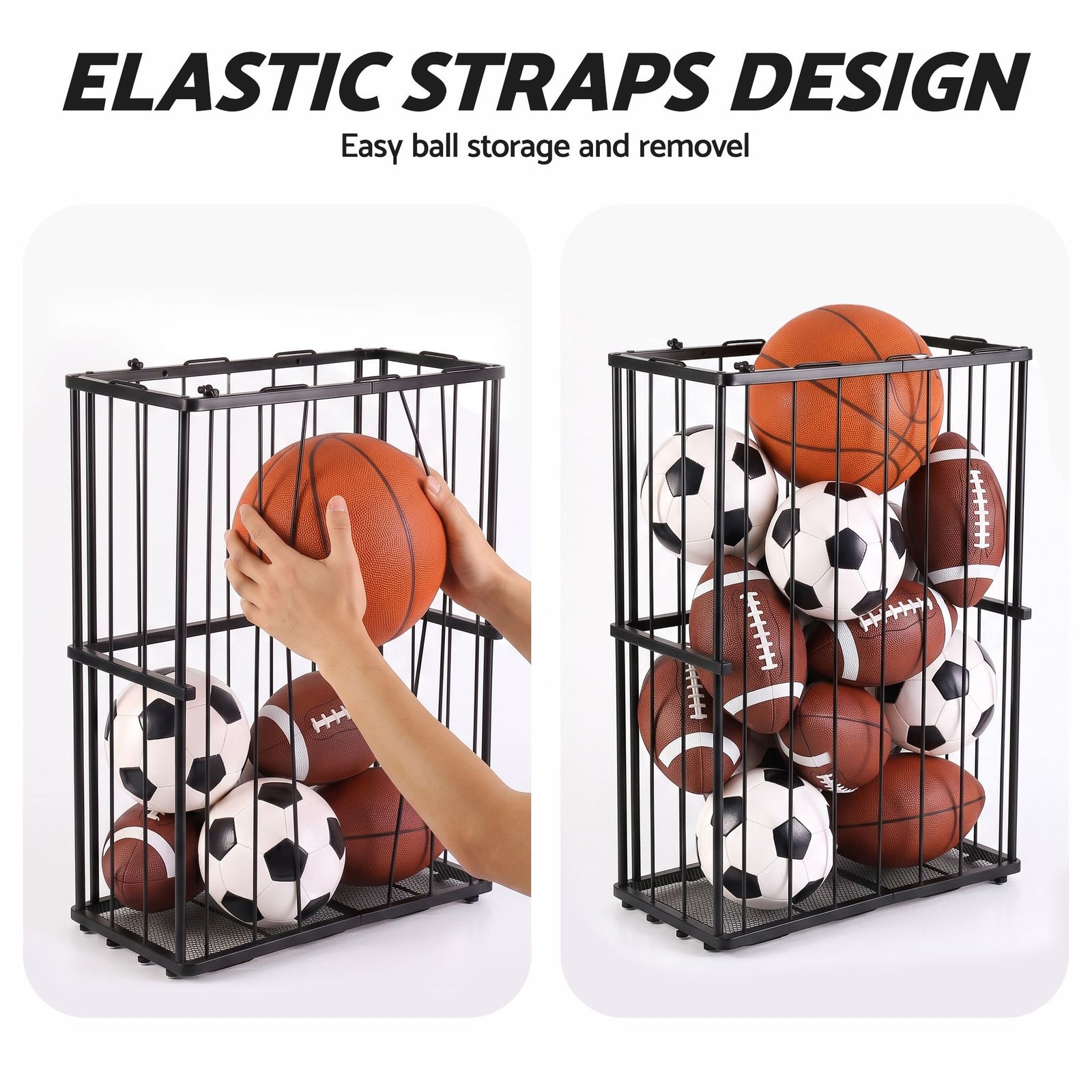 Everfit Ball Storage Rack Elastic Rope Ball Rack Wall Mounted & Floor Organizer