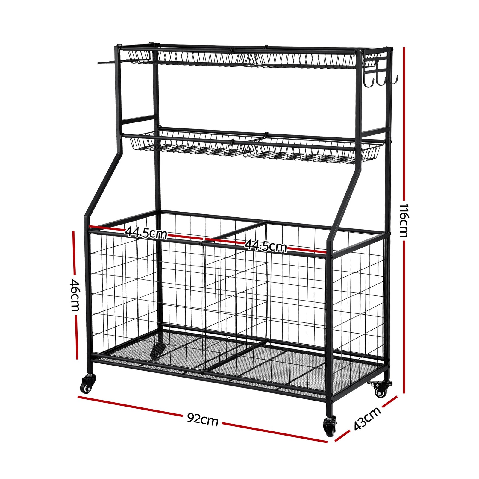 Everfit Sports Equipment Organizer Storage with Wheels Multi-Sport Garage Gym Black