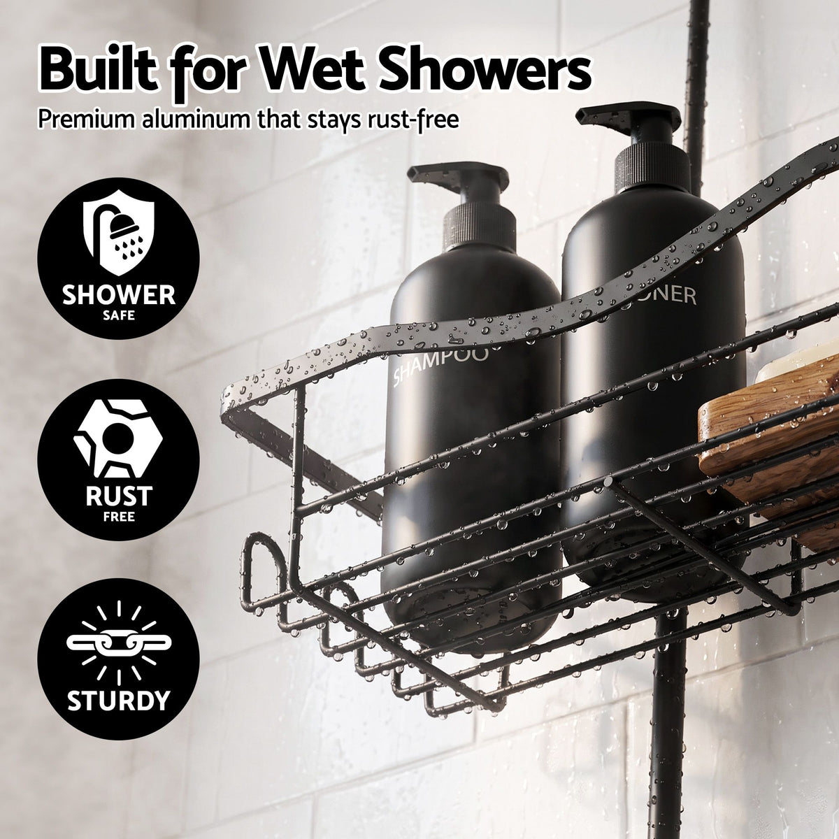Artiss Shower Caddy Hanging Bathroom Organiser Over Head Black