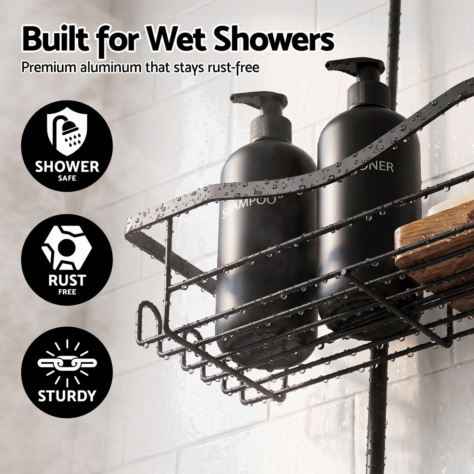 Artiss Shower Caddy Hanging Bathroom Organiser Over Head Black