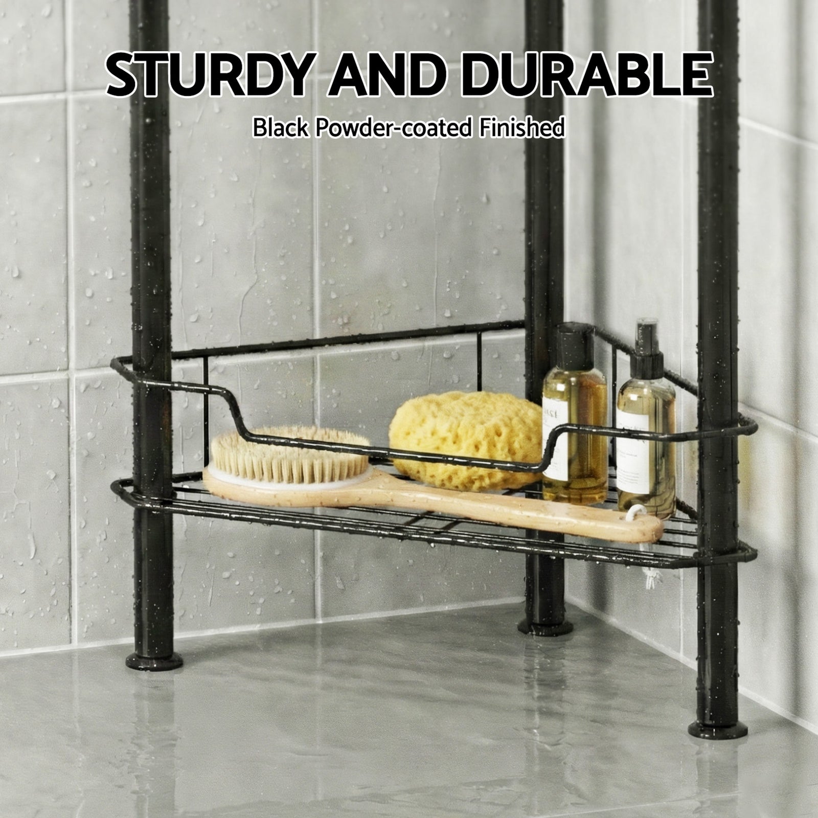 Artiss 4 Tier Floor Standing Corner Shower Caddy Bathroom Organizer Black