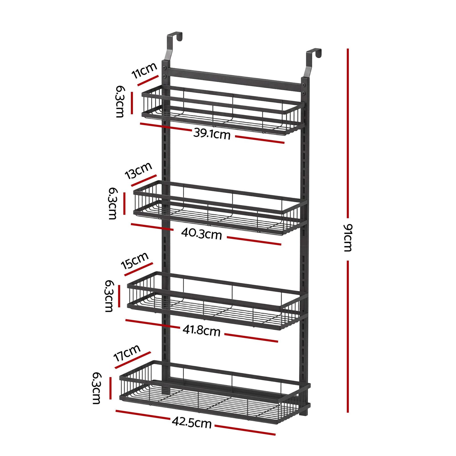 Artiss Over Door Bathroom Rack Hanging Organiser 4 Tier No Drill 91cm Black
