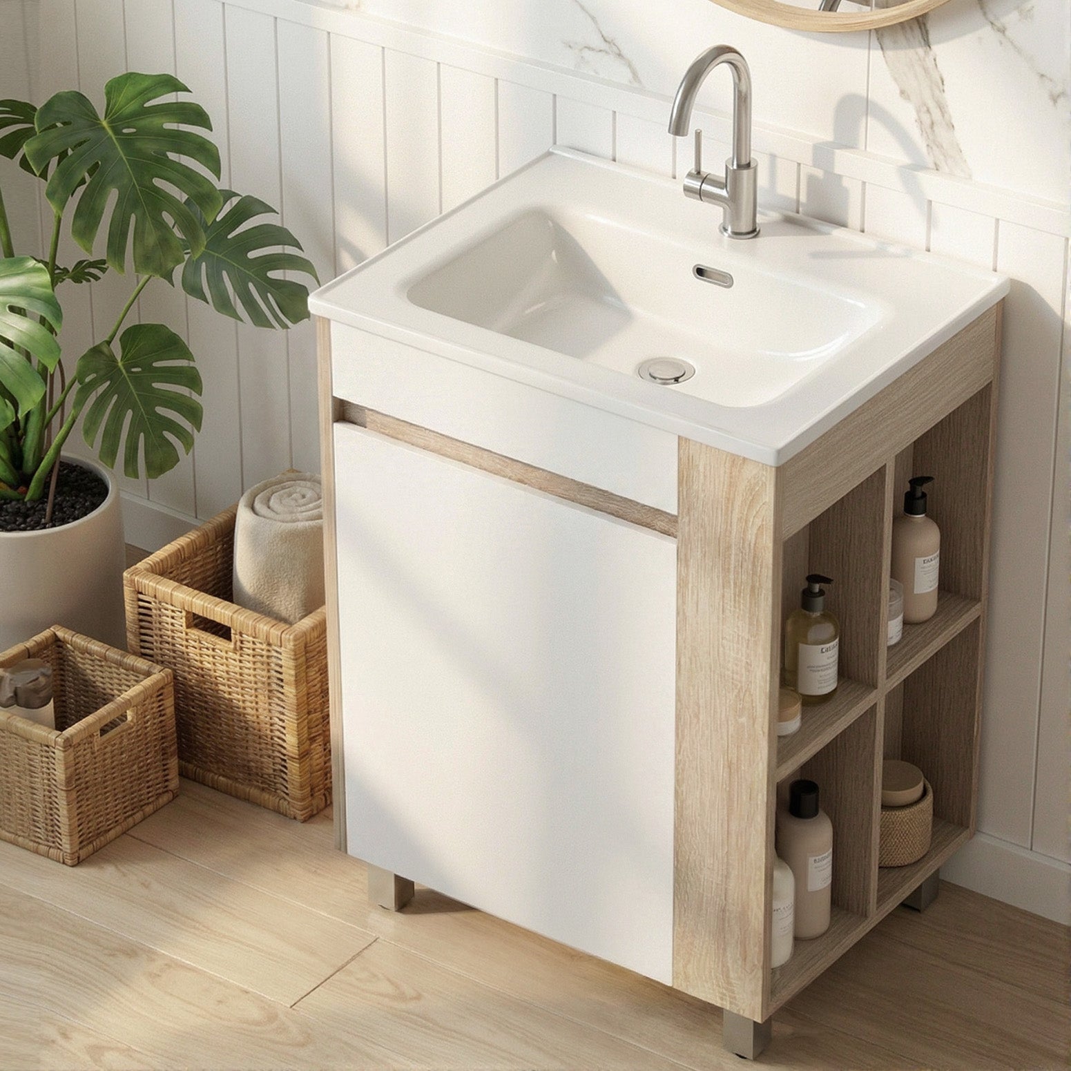 Cefito Vanity Unit 835mm Basin Bathroom Cabinet Side Storage Free Standing Sink