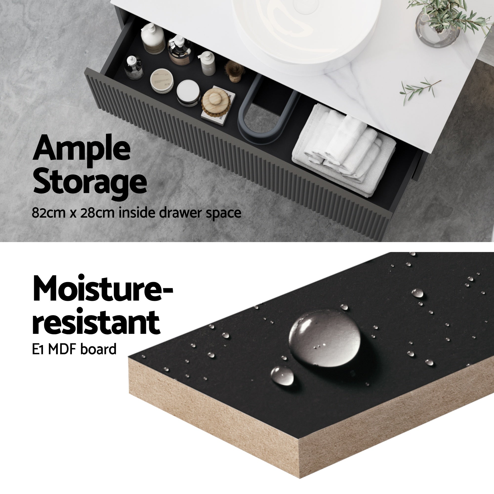 Cefito Vanity Unit 900mm Bathroom Cabinet Storage Wall Hung Grooved Timber Black