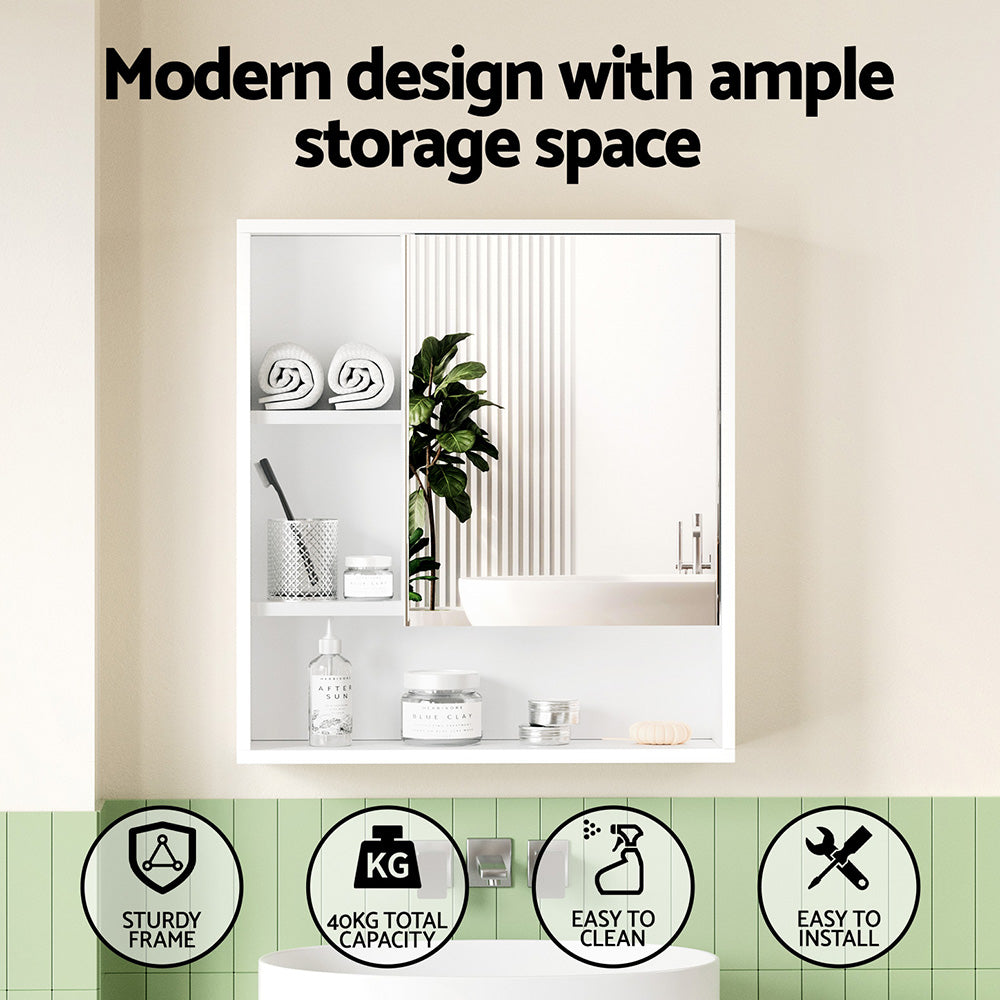 Cefito Bathroom Mirror Cabinet Mirrored Medicine Adjustable Shelf Wall Mounted 560mm White