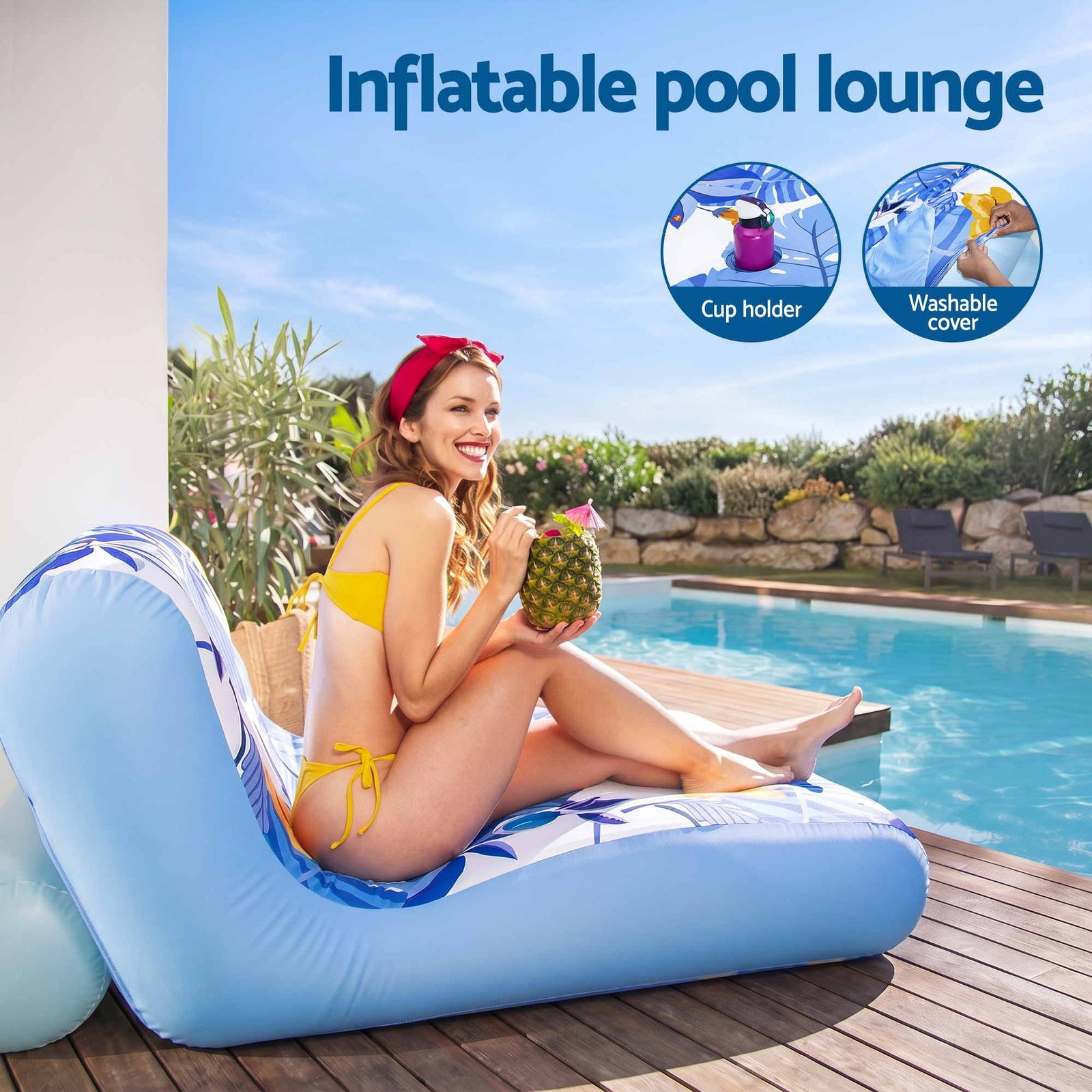 Bestway Inflatable Pool Float Sun Lounger with Cup Holder 163x94cm Blue