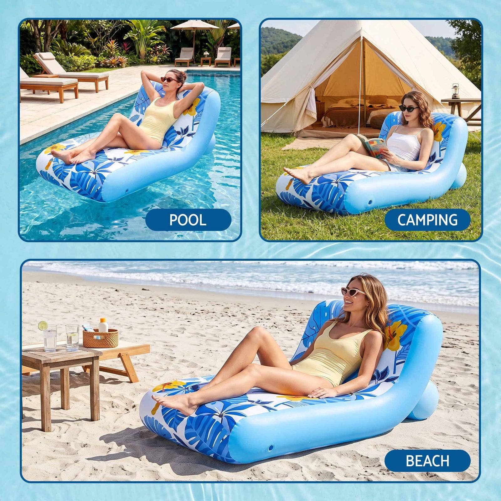 Bestway Inflatable Pool Float Sun Lounger with Cup Holder 163x94cm Blue