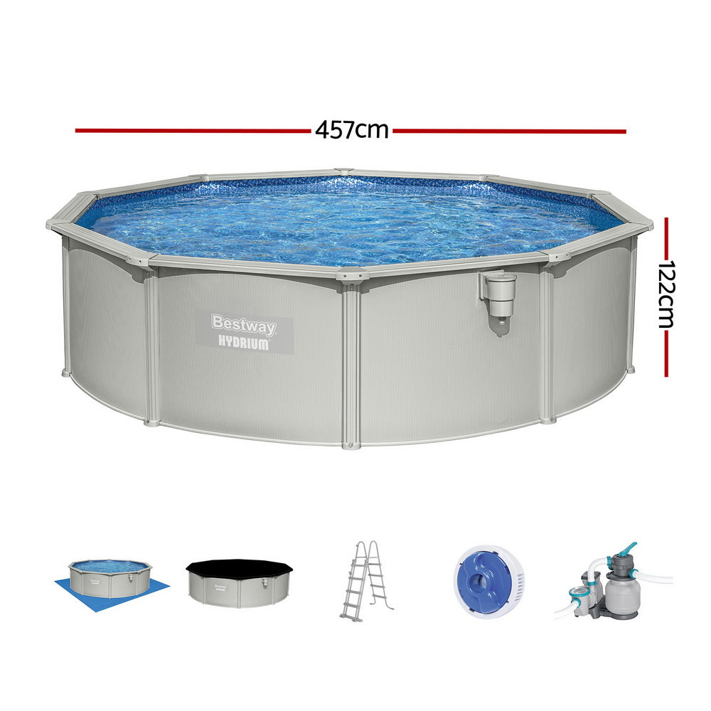 Bestway Swimming Pool Steel Frame Round Pool Set 457cm w/ Filter Ladder 17430L