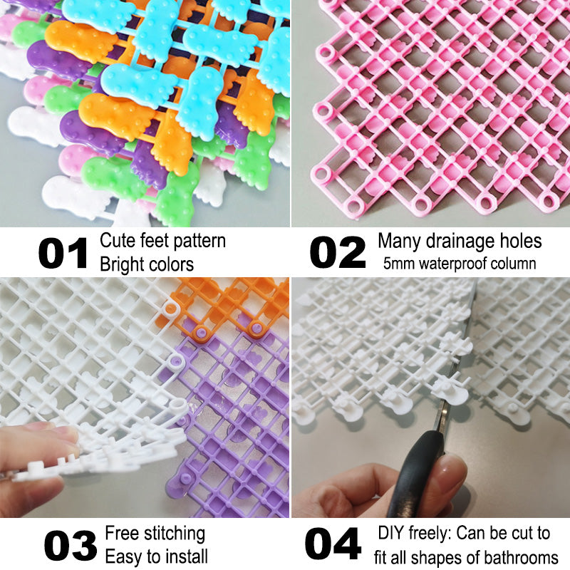 Anyhouz Splicing Mat Orange 25x25cm 1Pc DIY Non Slip Bathroom Mat Mesh Drainage Massage Floor Carpet