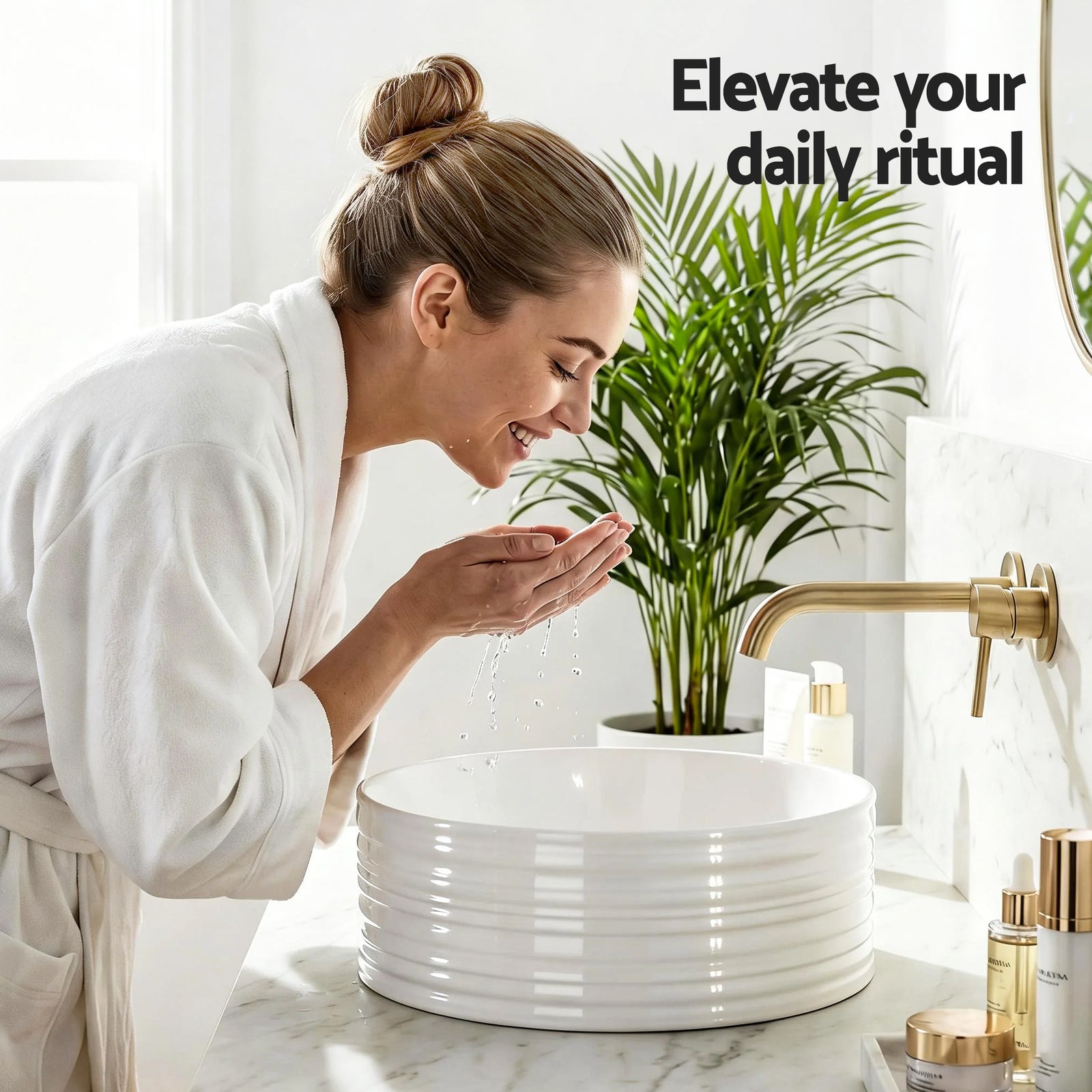 Cefito Bathroom Basin Vanity Sink Vessel Ceramic White Round Countertop 36cm