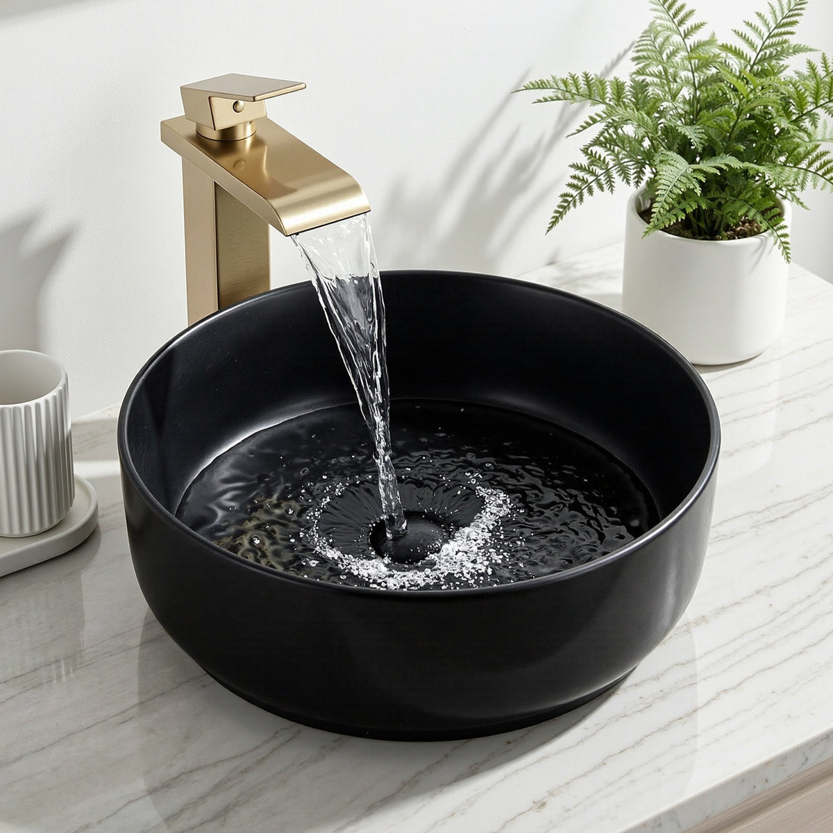 Cefito Bathroom Basin Ceramic Vanity Sink Vessel Bowl Wash Matte Black Round Countertop