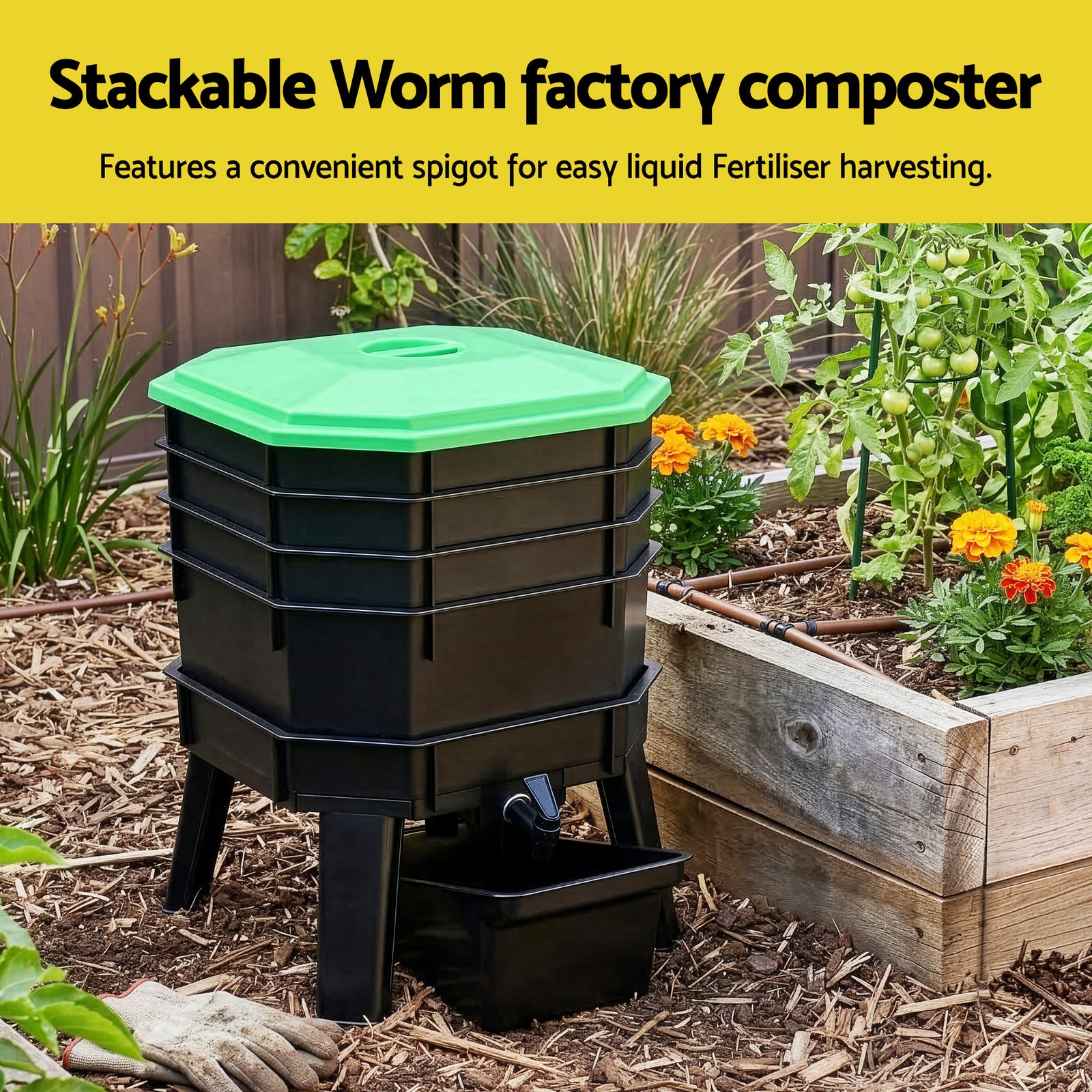 Gardeon Compost Bin 4-Tray Stackable Worm Farm Composter with Liquid Fertiliser Tap