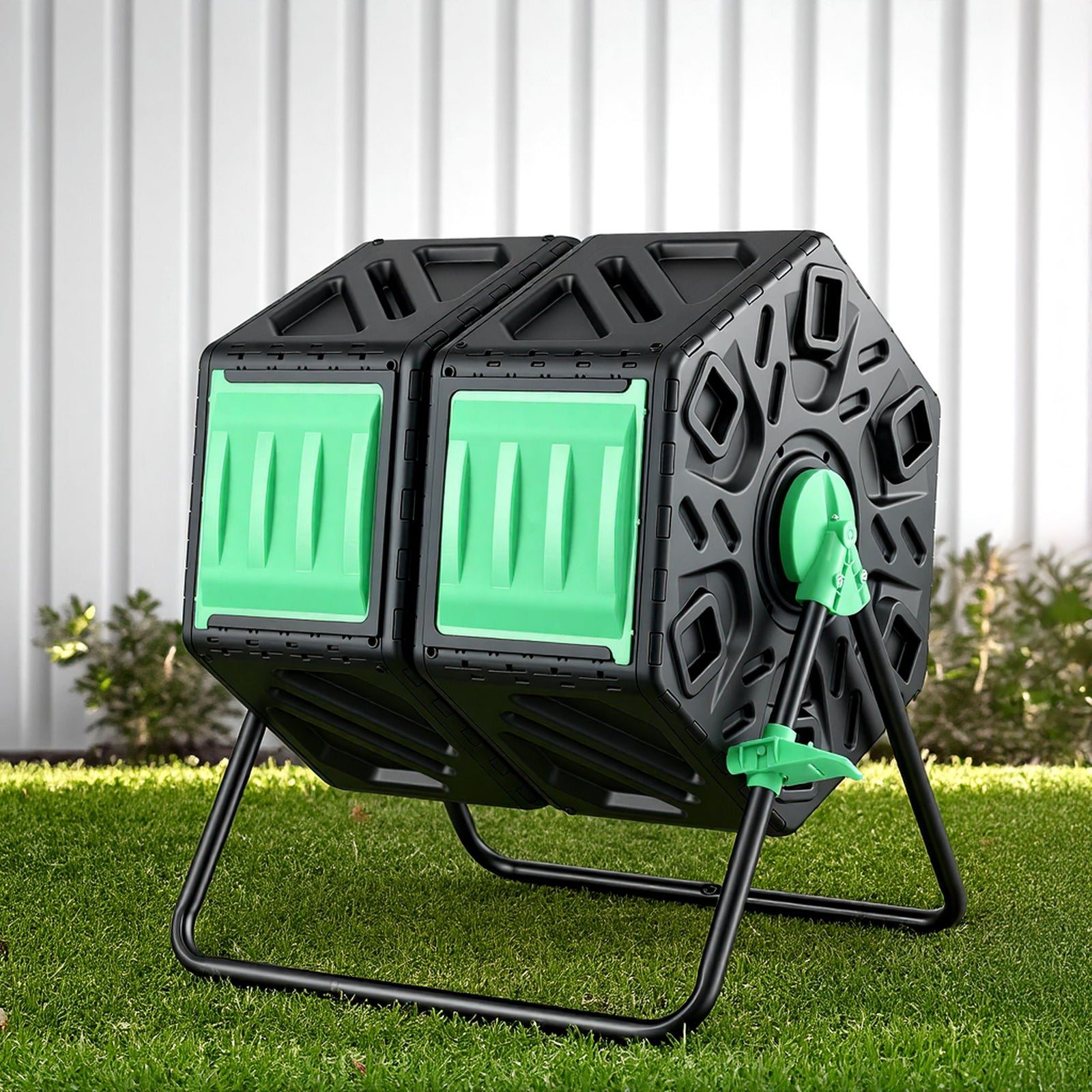 Gardeon Compost Bin Dual-Chamber 130L Composter Tumbler Rotating Garden Recycle Food Waste